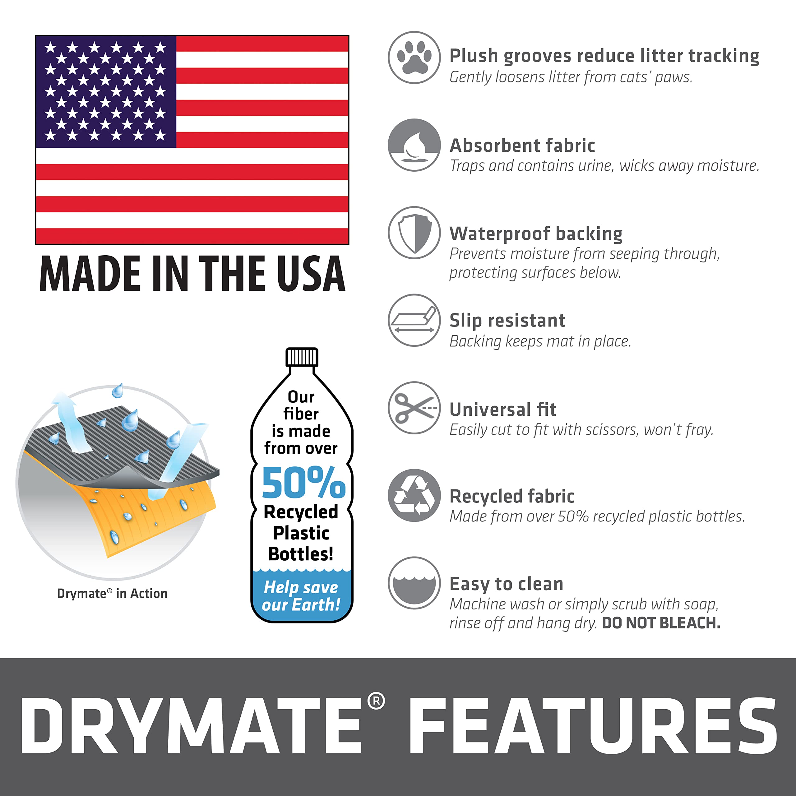 Drymate Jumbo Plush Cat Litter Trapping Mat, Contains Mess From Box For Cleaner Floors, Urine-Proof, Soft On Kitty Paws -Absorbe