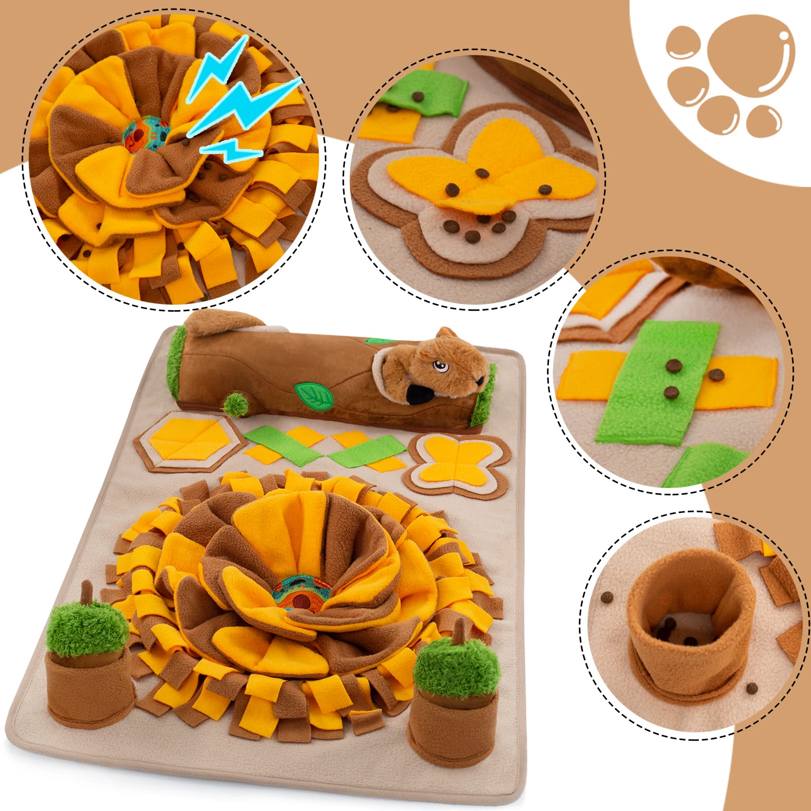 Meilzer Snuffle Mat For Dogs - Interactive Dog Puzzle Mat For Training, Stress Relief And Encouraging Natural Foraging Skills (Brown)