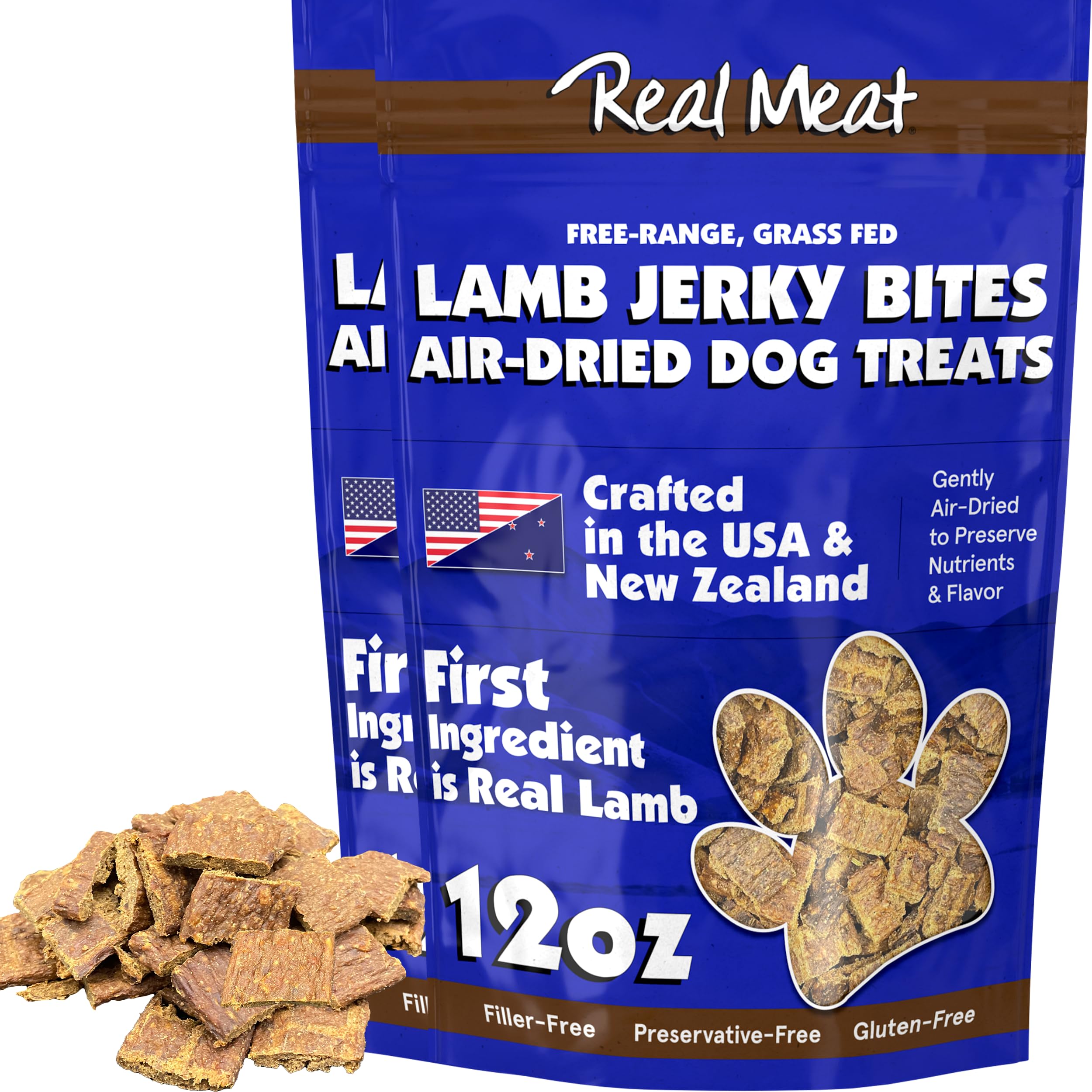 TRMC Real Meat Dog Treats - Two 12oz Bags of Bite-Sized Air-Dried Lamb Jerky for Dogs - Grain-Free, 95% Human-Grade Lamb