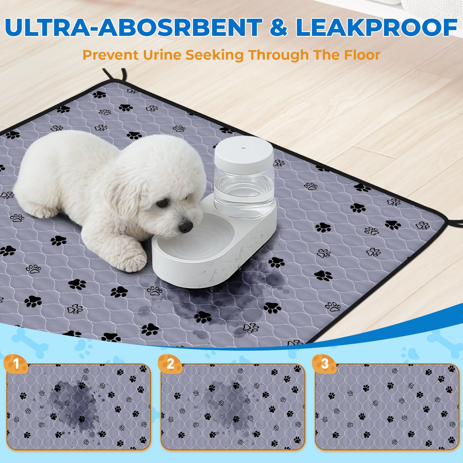Fostanfly Non-Slip Washable Pee Pads For Dogs, 2 Pack Large 42'X50' Ultra-Absorbent Leak-Proof Reusable Potty Training Pads Of