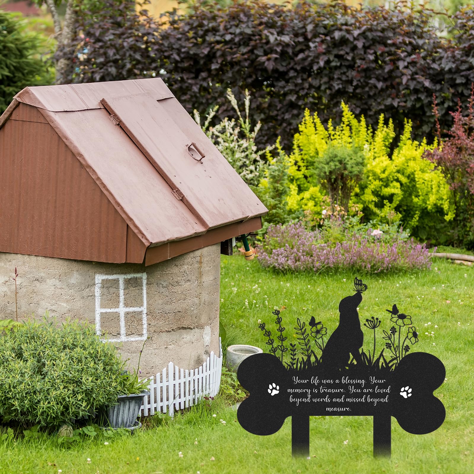 Rngmsi Pet Grave Markers Dog, Metal Dog Memorial Garden Markers Decorations For Cemetery, Pets Waterproof Grave Stakes Plaque Pe