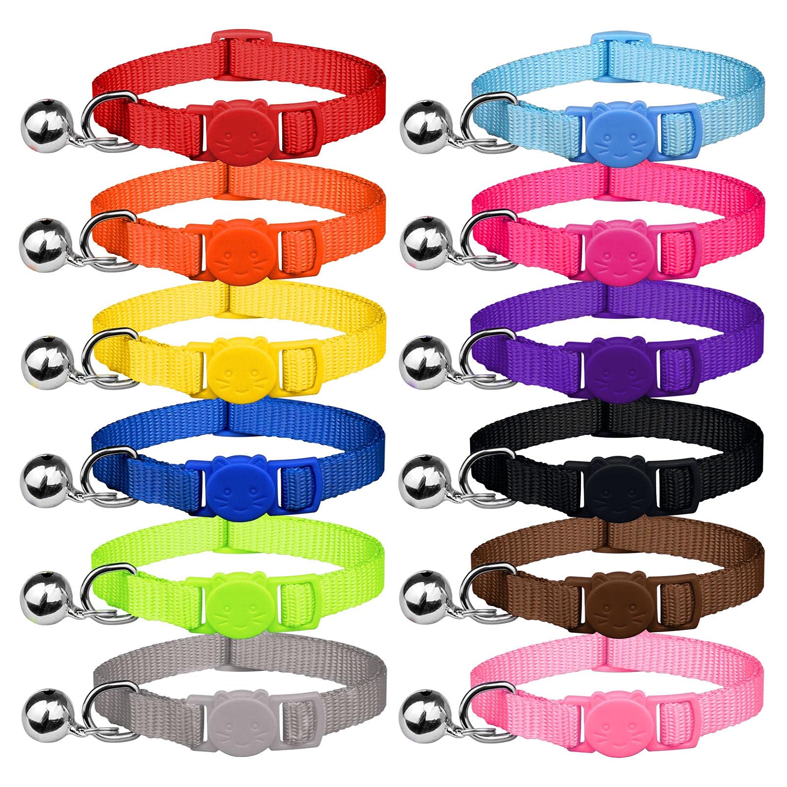 Uteuvili 12 Pcs Breakaway Cat Collars With Bell Colorful Soft Safety Buckle Cat Collars Adjustable Breakaway Kitten Collars Safe