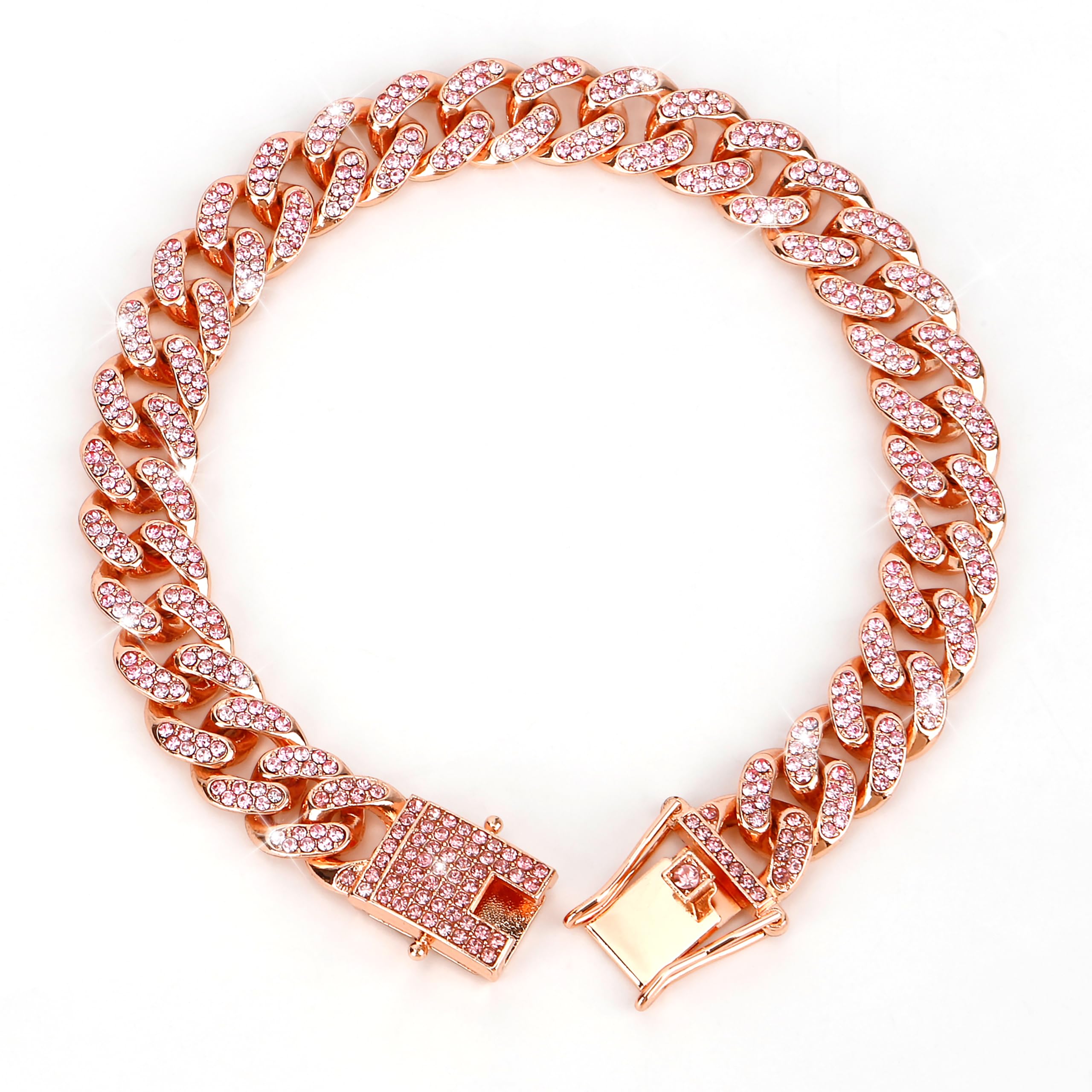 Pink Diamond Cuban Link Choker Collar For Girls' Medium Dogs