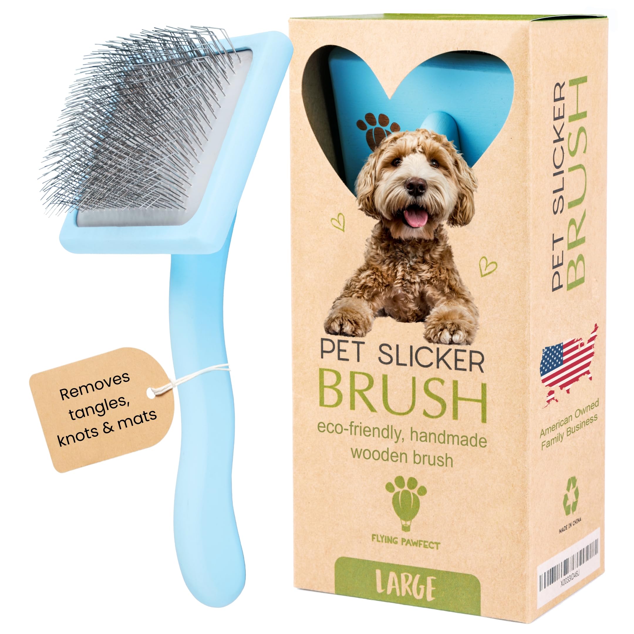 Flying Pawfect Dog Slicker Brush For Grooming Pet Hair - Best For Poodle & Golden Doodle - Long Haired Brush For Dogs - Goldendo