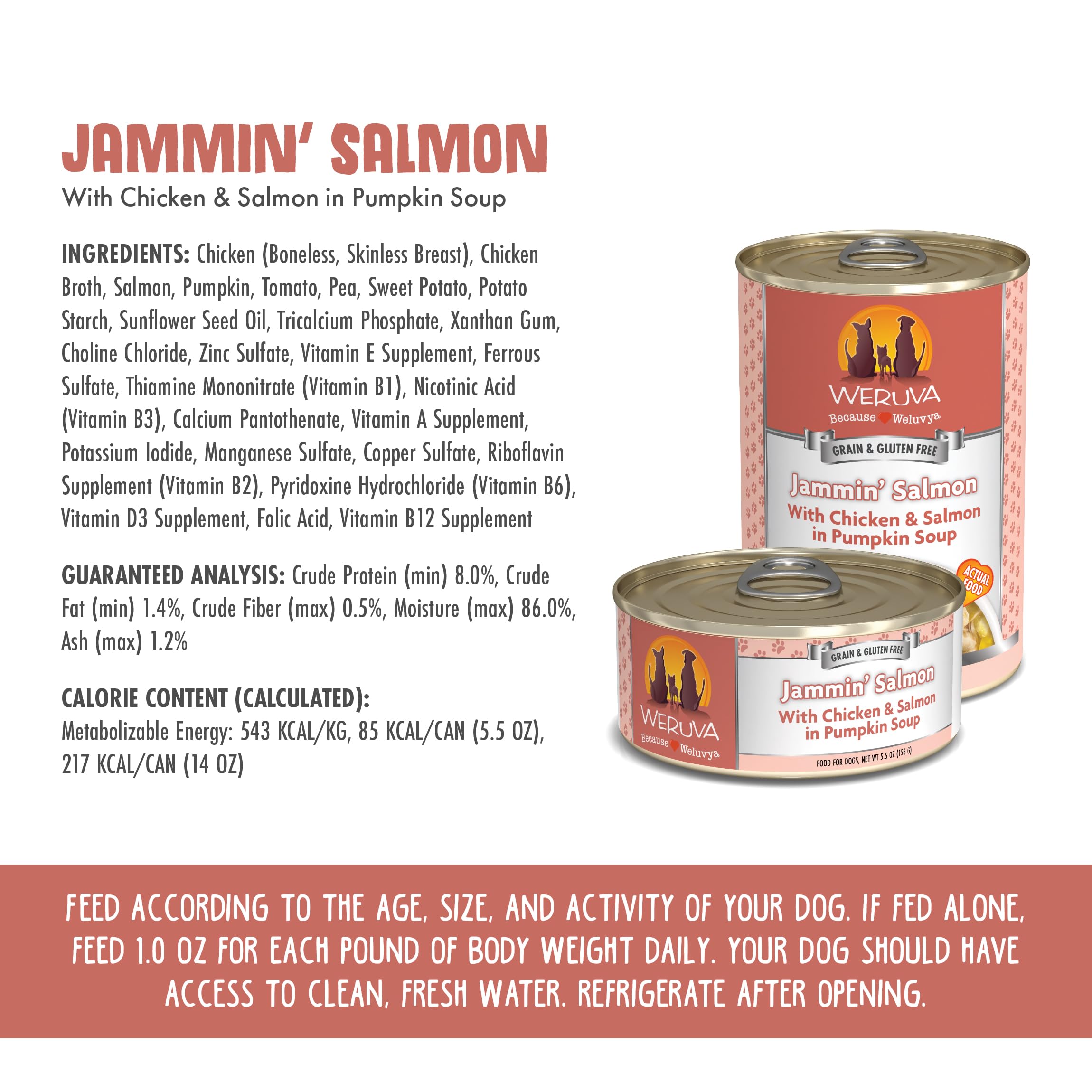 Weruva Classic Dog Food, Jammin Salmon with Chicken & Salmon in Gravy, 14oz Can (Pack of 12), Red (Jammin Salmon)