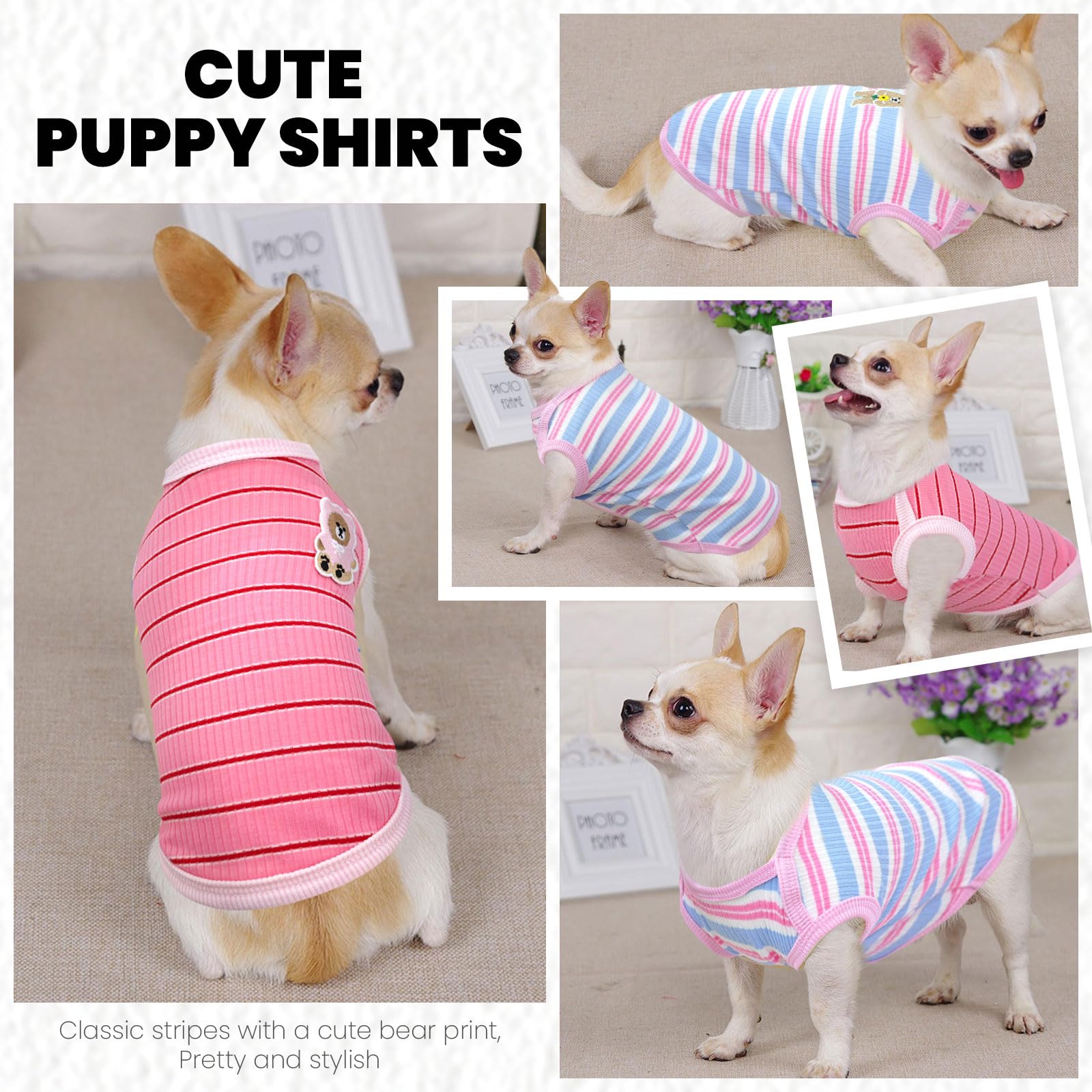 Abrrlo 2 Pack Striped Small Dog Shirt Summer Dog Clothes For Girls Female Pink Cat Outfits Sleeveless Stretchy Puppy Tshirts Lig