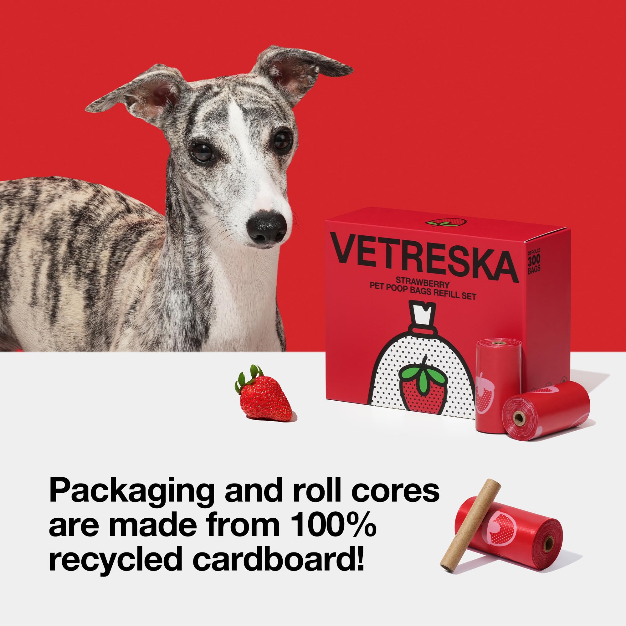 VETRESKA Strawberry Scented Dog Poop Bags - Leak Proof, Extra Thick, 300 Count, Red