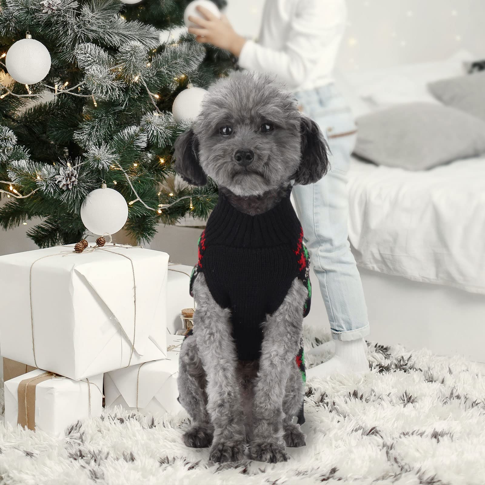 Hrttsy Christmas Dog Sweater Soft Warm Fall Winter Dog Clothes Cute Ugly Xmas Tree Turtleneck Knitwear Pet Costume Sleeveless Pu