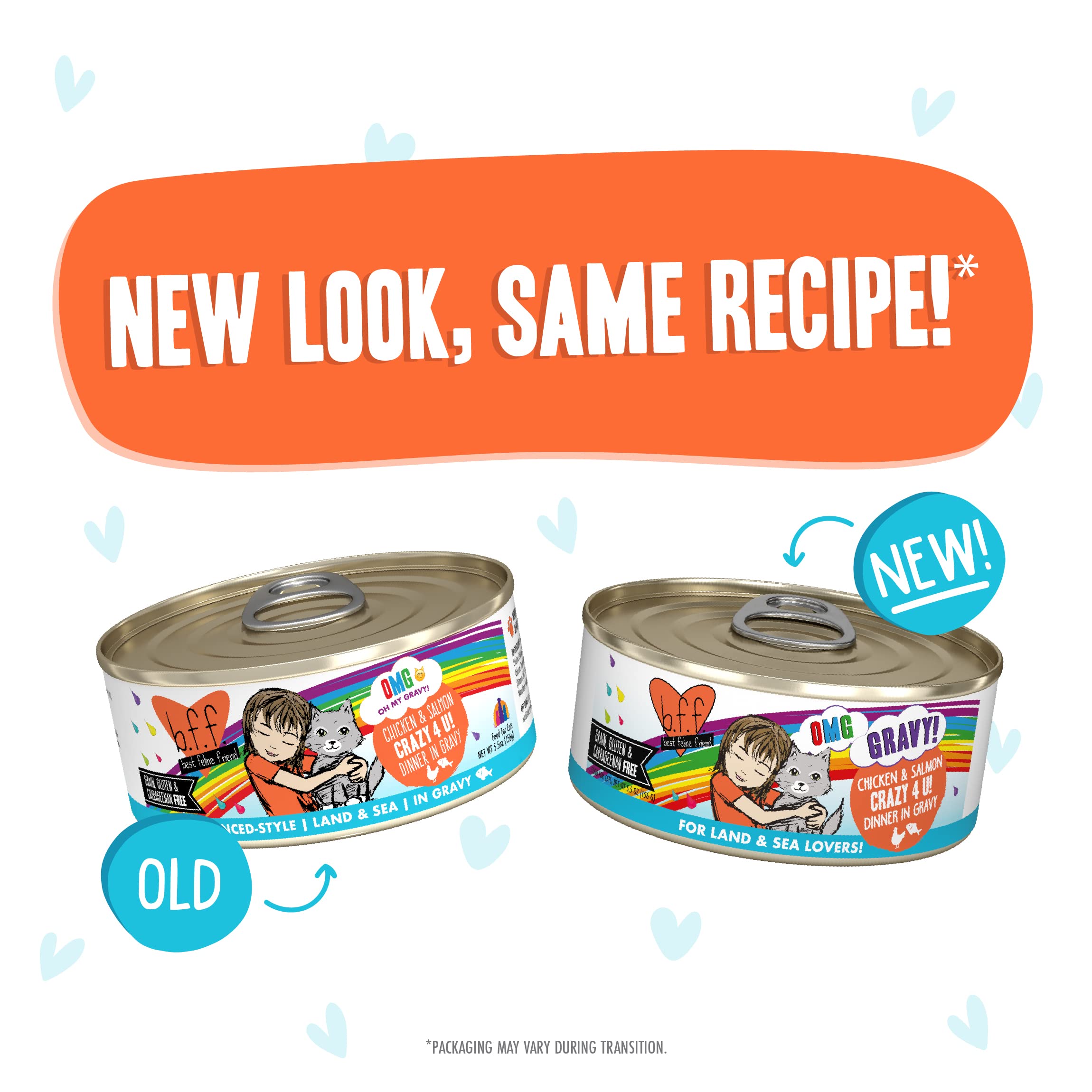 Weruva B.F.F. OMG - Best Feline Friend Oh My Gravy! Grain-Free Wet Cat Food Cans, Crazy 4 U! Chicken & Salmon, 5.5-Ounce Can (Pa