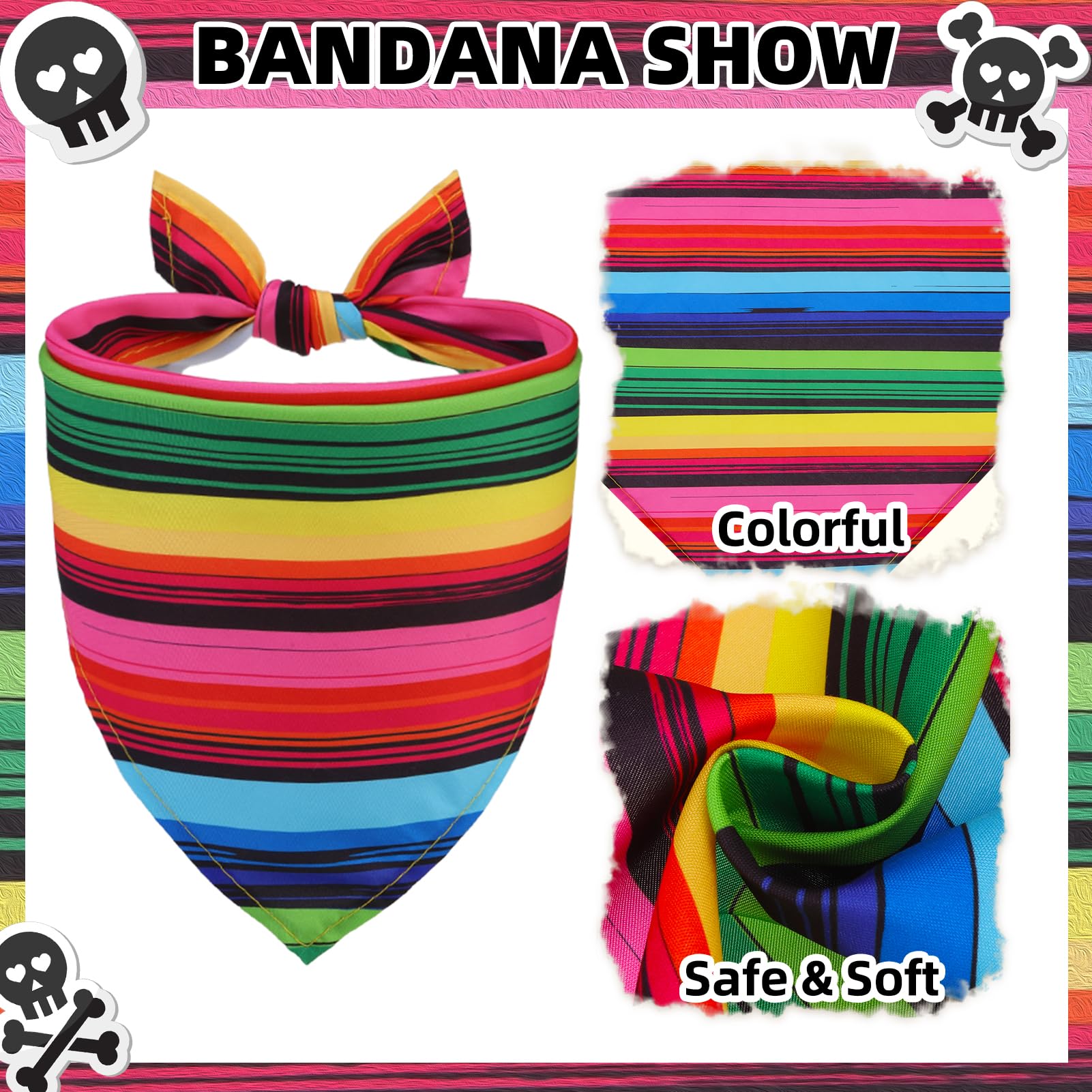 Pupteck Mexican Day Of The Dead Dog Bandana Outfit Scarf With Cute Doggy Sombrero Hat, Costume Decorations Supplies For Small Me