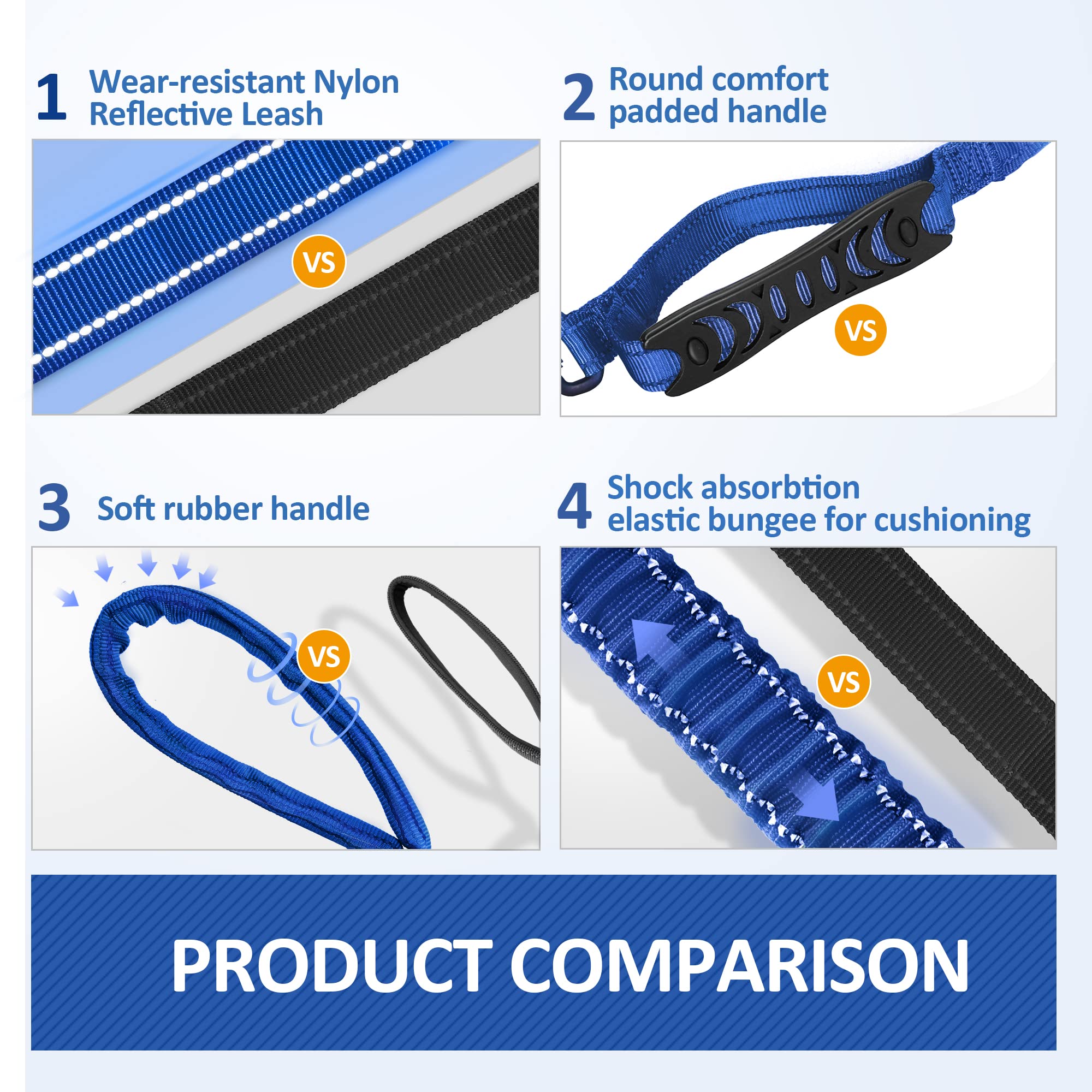 Iokheira Multifunctional Dog Leash For Large & Medium Dogs, Adjustable With Car Seatbelt, 4-6 Ft Strong Bungee (Blue)