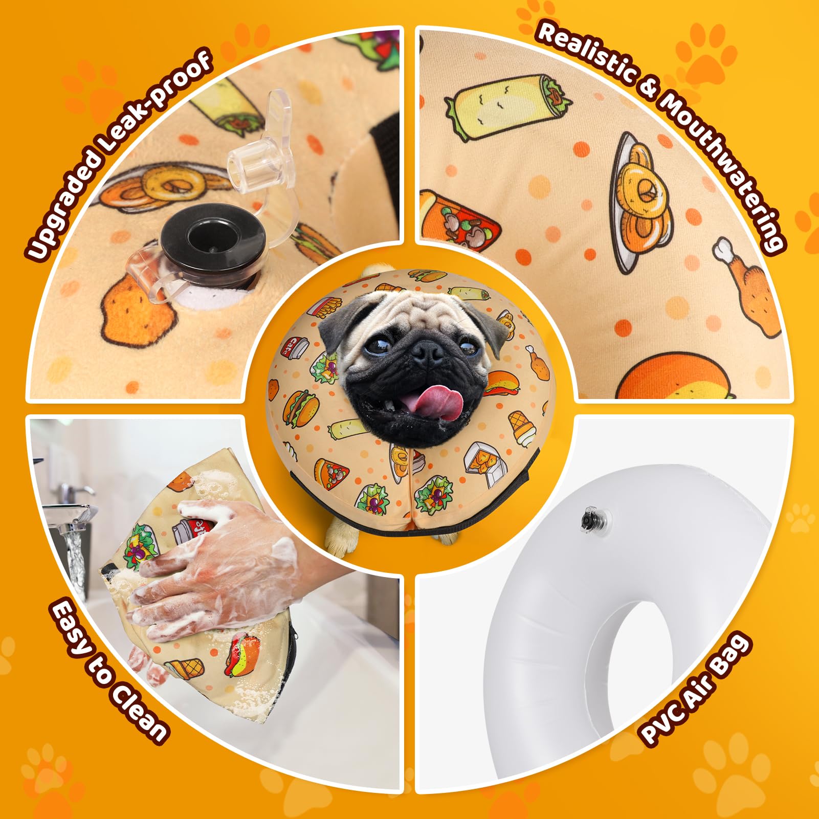 Grand Line Hamburger Inflatable Collar for Dogs and Cats, Soft Protective Recovery Cone After Surgery, Blow up Pet Collar Cone,