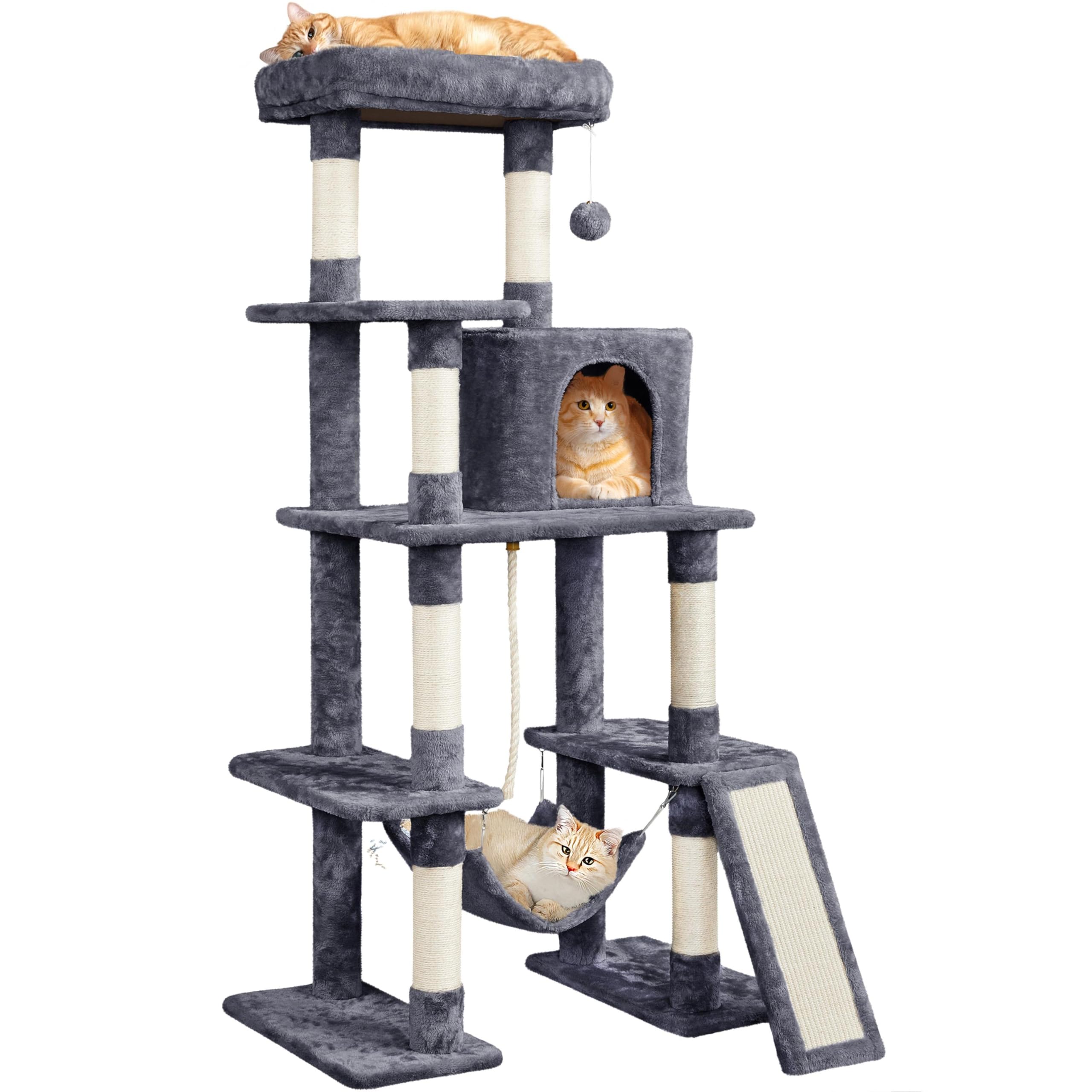 Yaheetech 54in Cat Tree Tower, Multi-Level Pet Stand Furniture with Hammock Scratching Posts Condo Extended Platform for Indoor 