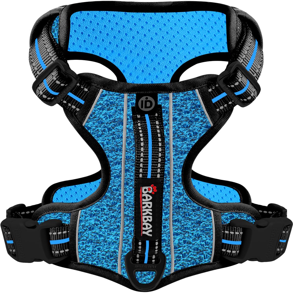 Barkbay Dog Harness No Pull With Id Tag Pocket - Heavy Duty, Reflective, Easy Control For Large Dogs (Blue/Black,L)