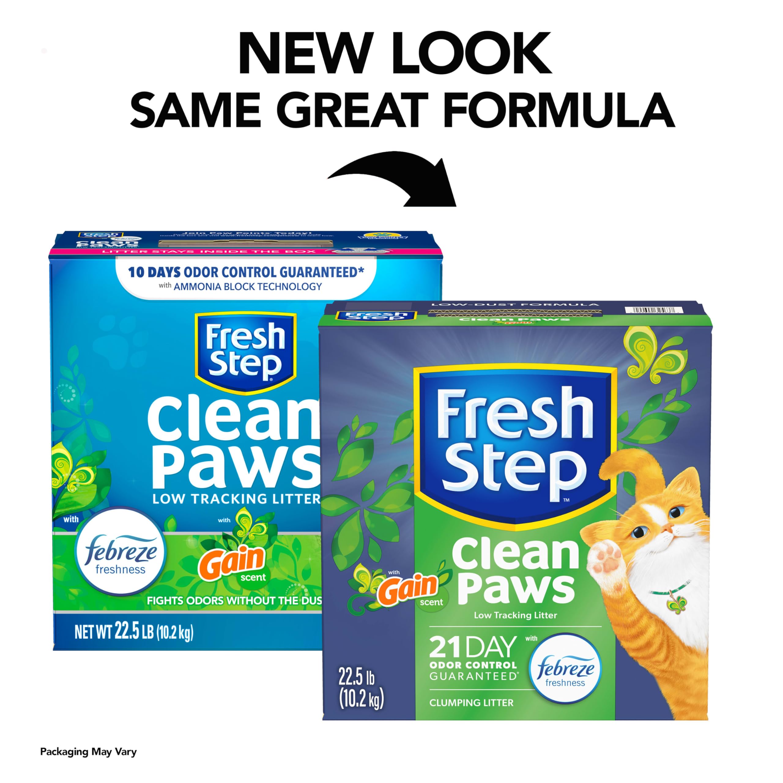 Fresh Step Clean Paws Cat Litter With Febreze Freshness With Febreze Gain Scent, Low-Tracking Clumping Litter With Guaranteed Od