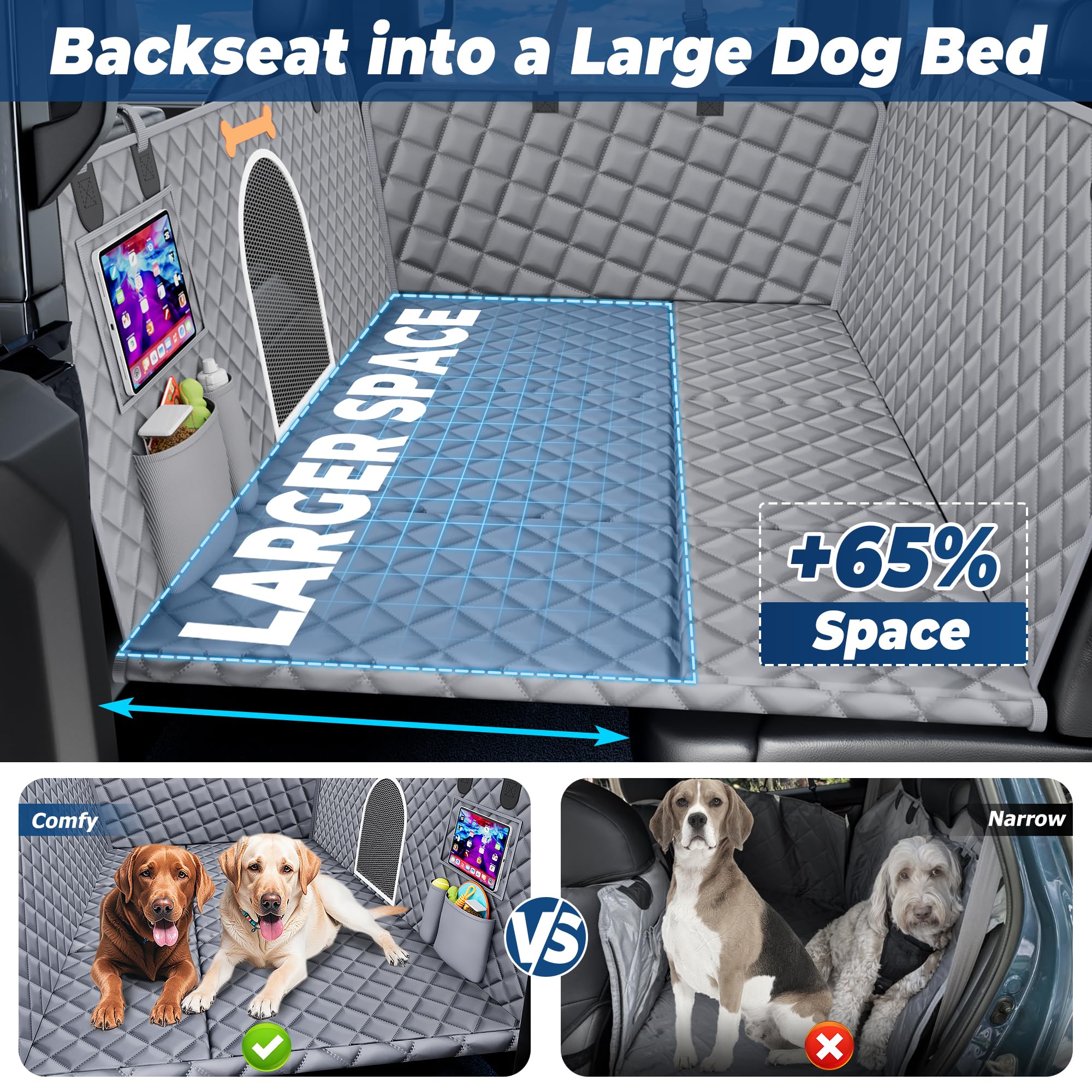 Xxl Dog Car Seat Cover For Back Seat Hard Bottom, Truck Pet Back Seat Extender, 100% Waterproof&Scratchproof Backseat Protector,