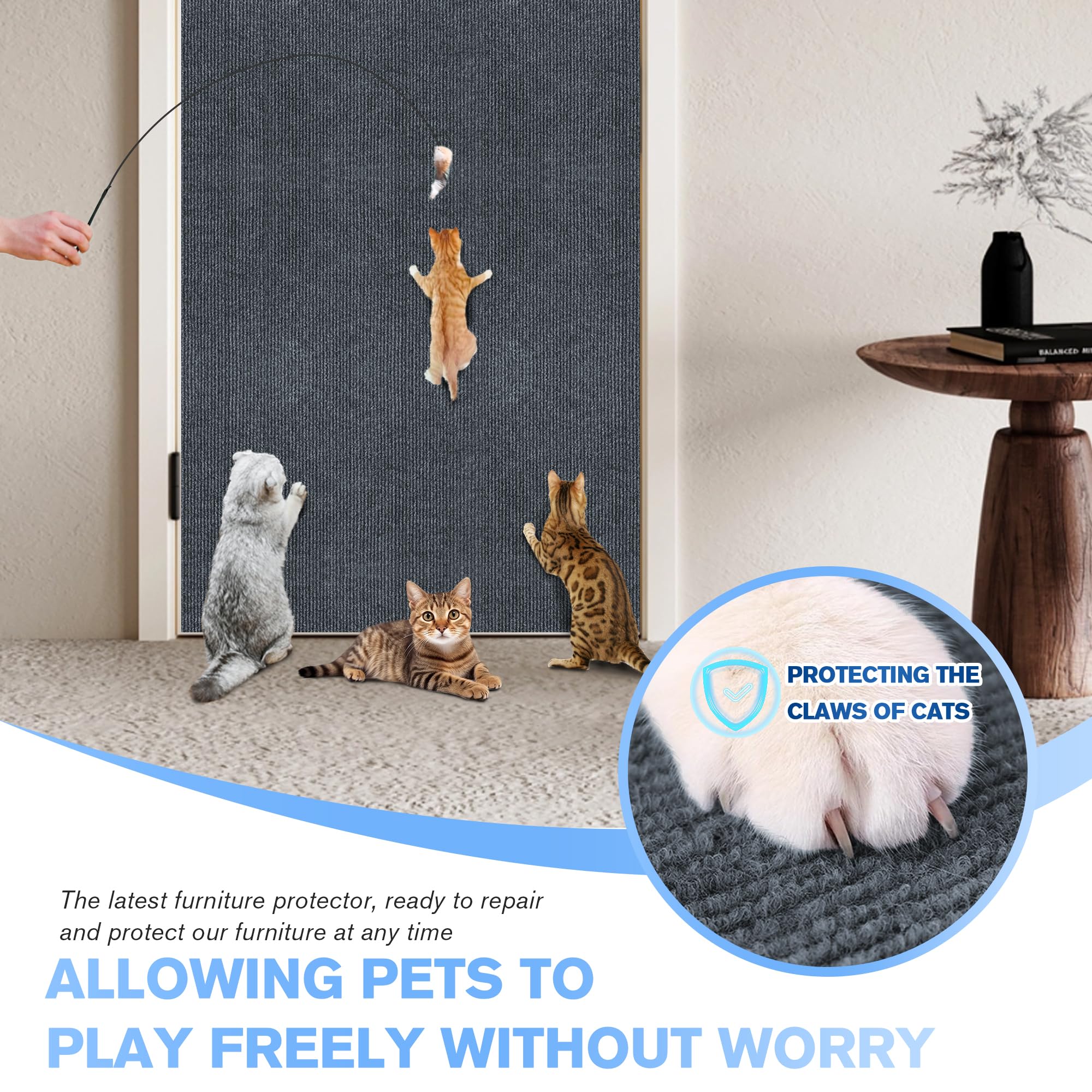 Cat Scratchers Mat 10Pack,39.3''X15.7''Cat Scratching Mat Self-Adhesive Carpet Mat Trimmable,Cat Wall Shelves Cat Scratching Pos