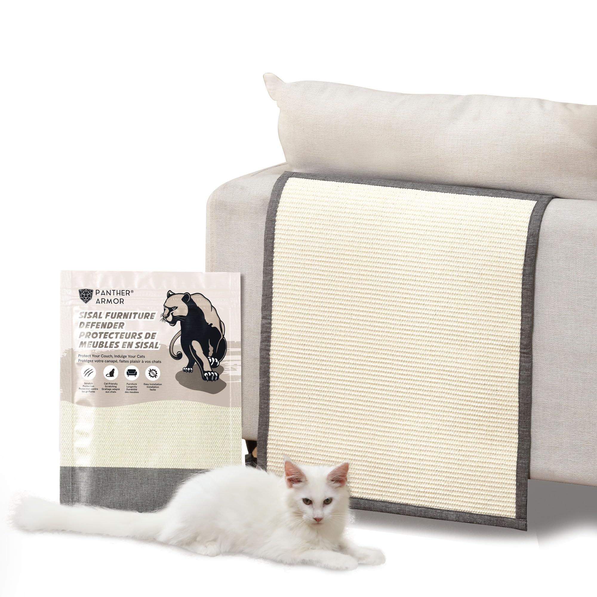Panther Armor Sisal Furniture Defender, Sisal Cat Scratcher [Grey-Back Rest] Anti Cat Scratch Furniture Protector, Sofa Scratching Pads, Strong Sisal Mats