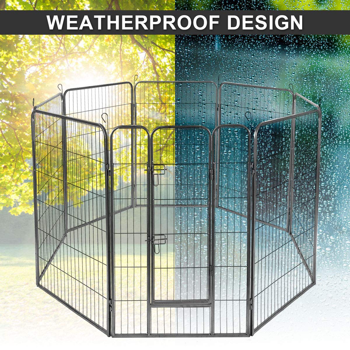 Giantex 48" Metal Dog Fence with Door, 8 Panels Portable Playpen for Large Dogs, Black