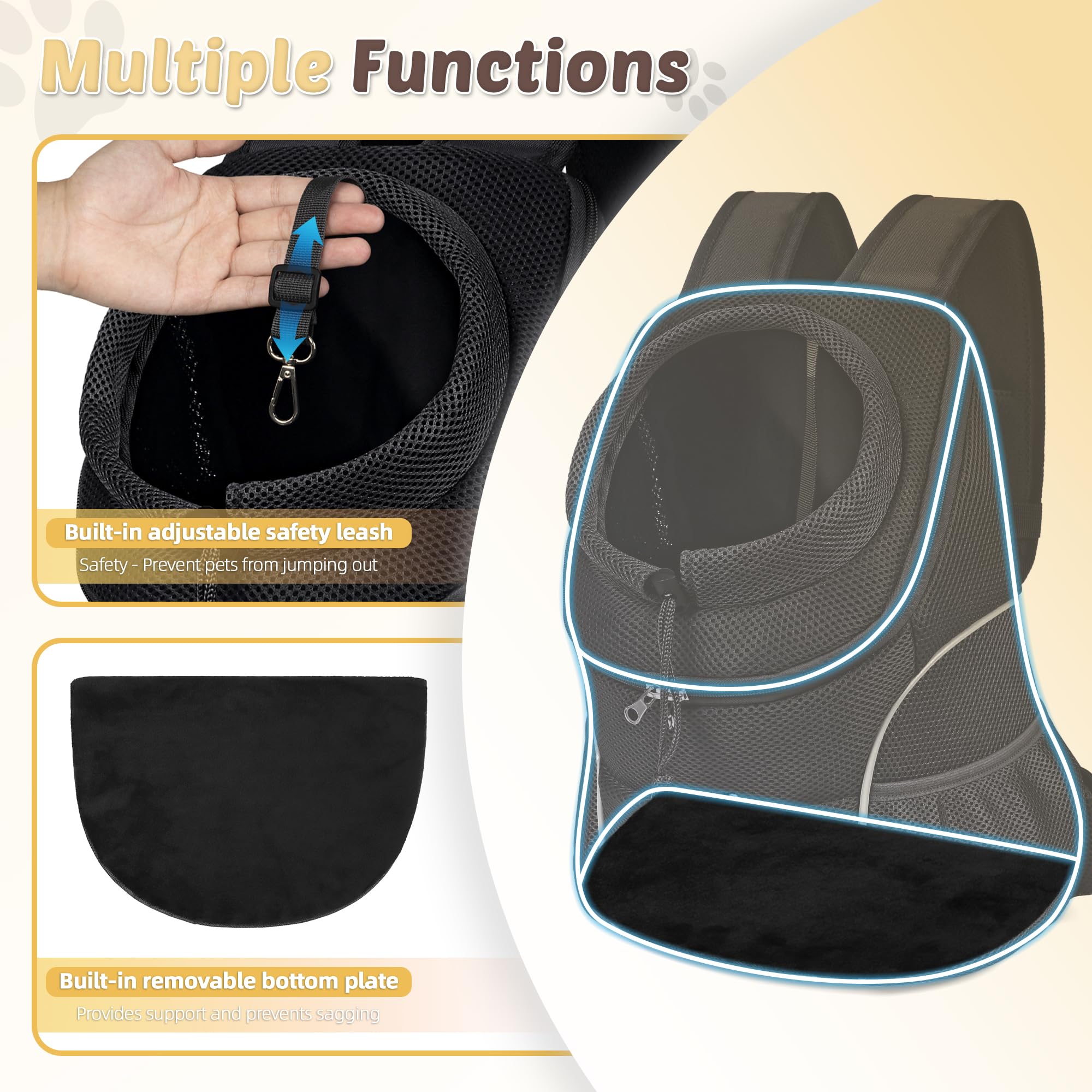 Woyyho Pet Dog Carrier Backpack Puppy Dog Travel Carrier Front Pack Breathable Head-Out Backpack Carrier For Small Dogs Cats Rabbits (L (Up To 14 Lbs), All Black)