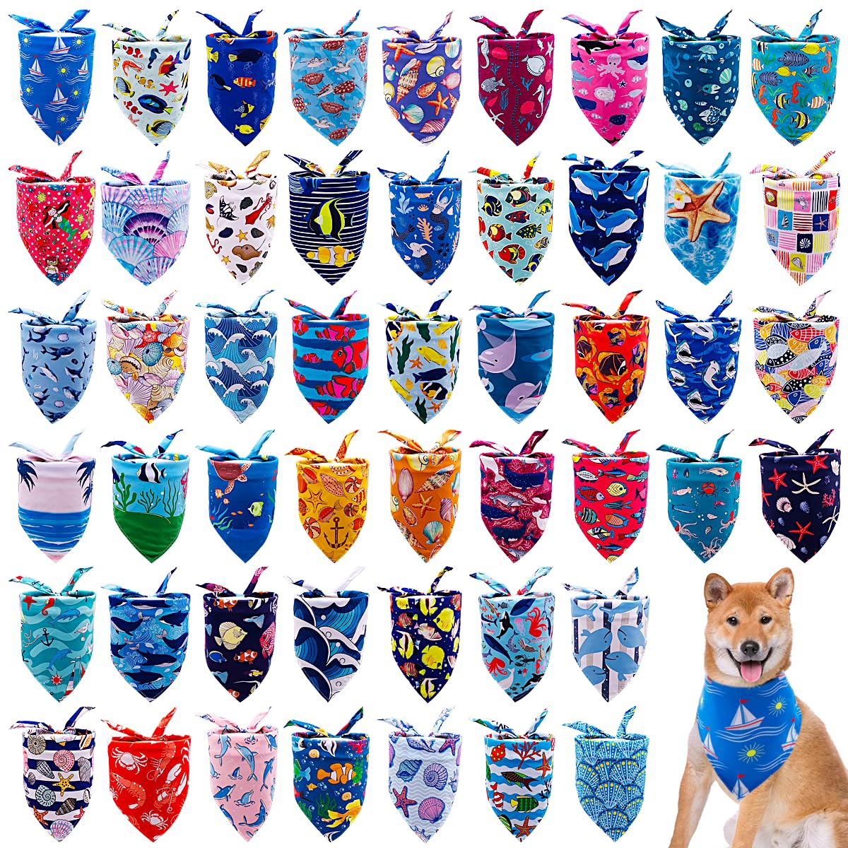 Jpgdn 100Pcs Dog Bandanas Bulk Sea Animals Summer Beach For Small Medium Dog Shark Turtle Sea Star Dolphins Kerchief Triangle Bi
