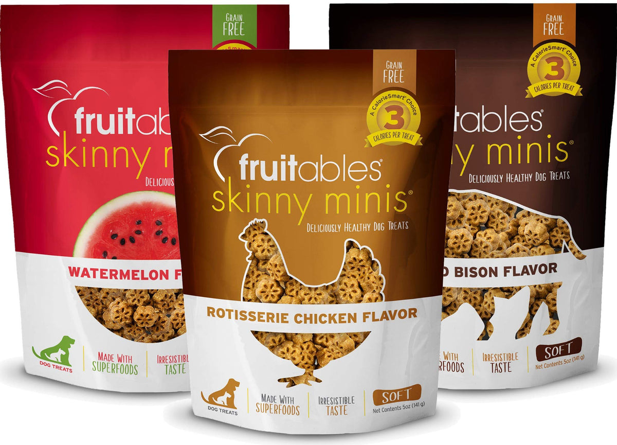 Fruitables Skinny Mini Dog Treats (3 Cal) – Soft Dog Healthy Training Treats, 5 Oz (Variety Pack Of 3)