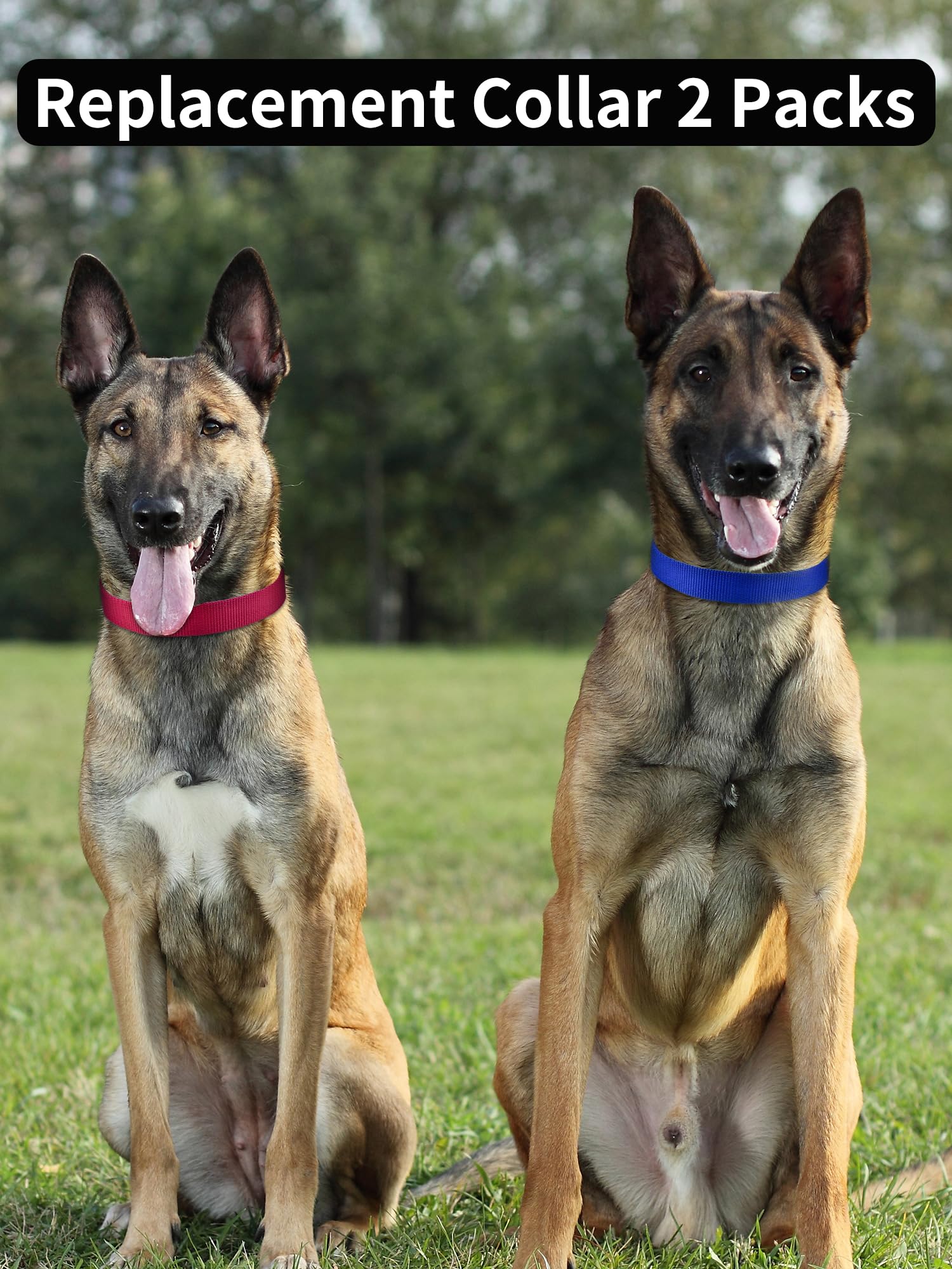 Petjoy Replacement Collar Strap For Bark And Shock Collars, 8-27 Inches Adjustable E-Collar (2-Pack Blue & Red)