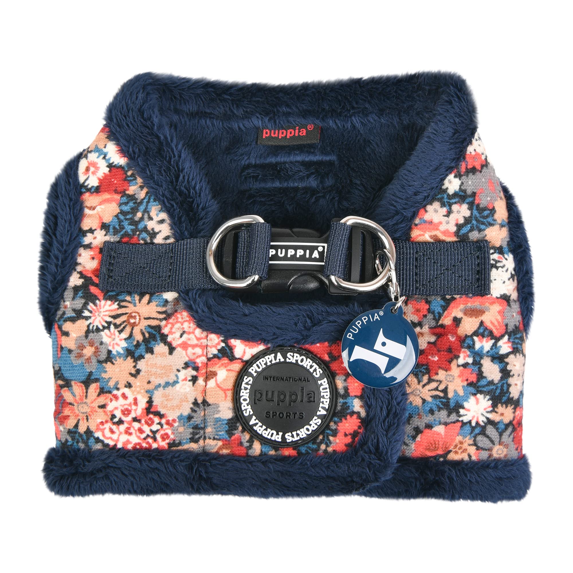 Puppia Gianni Vest Dog Harness Step-In Warm Winter Flower Pattern For Small And Medium Dog, Navy, Small