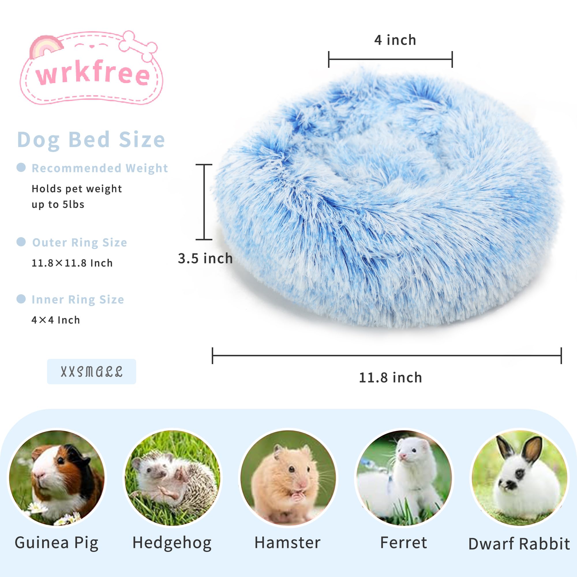 wrkfree Hamster Bed Cute Blue and White Warm Cushion for Small Animal - Comfortable Sleep Mat Pad for Guinea Pigs/Hedgehog/Squir
