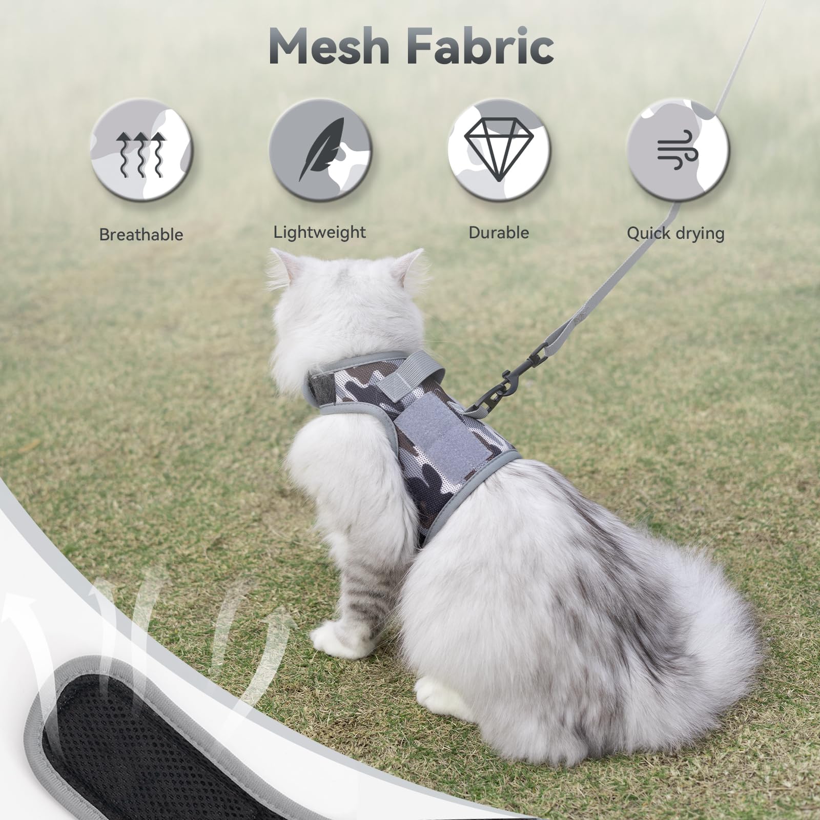 Tactical Kitty Harness And Leash For Walking Escape Proof Breathable Mesh Fabric, City Camo, Small, Adjustable Cat Walking Jacke
