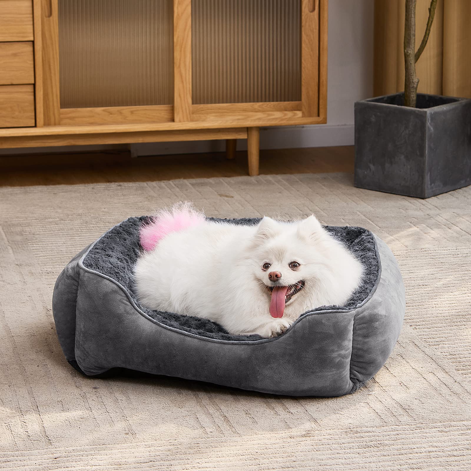 Joejoy Rectangle Dog Bed For Large Medium Small Dogs Machine Washable Sleeping Dog Sofa Bed Non-Slip Bottom Breathable Soft Puppy Bed Durable Orthopedic Calming Pet Cuddler, Multiple Size, Grey