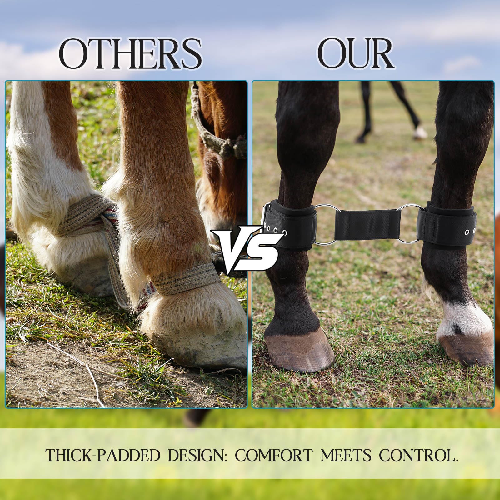 Yeyeplum Neoprene 2-Leg Horse Hobbles Soft Lightweight Adjustable Hobbles for Horses, Hobby Horse Accessories Livestock Secure C