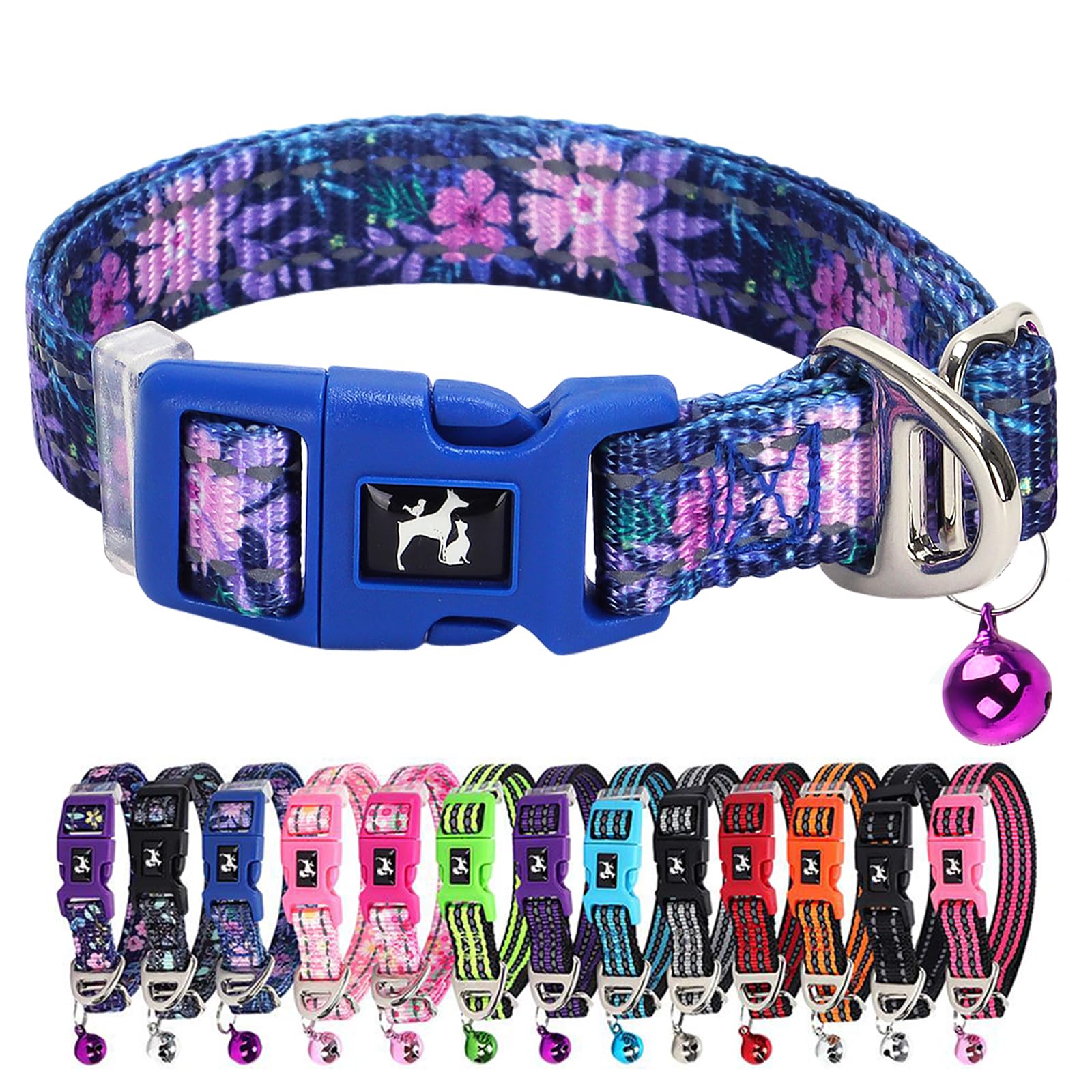 Floral Small Dog Collar With Bell For Small Dogs, Adjustable Flower Print Collar For Chihuahua Pomeranian, Reflective Soft Comfo