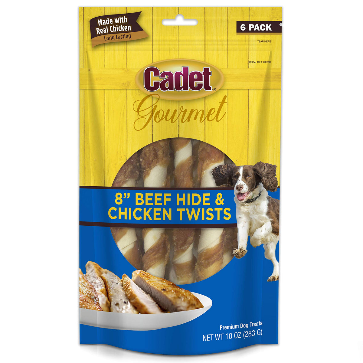 Cadet Gourmet 8-Inch Beef Hide Twist Chew Sticks, Long-Lasting And Natural Rawhide Chews For Dogs, Inspected & Tested In Usa, Ch