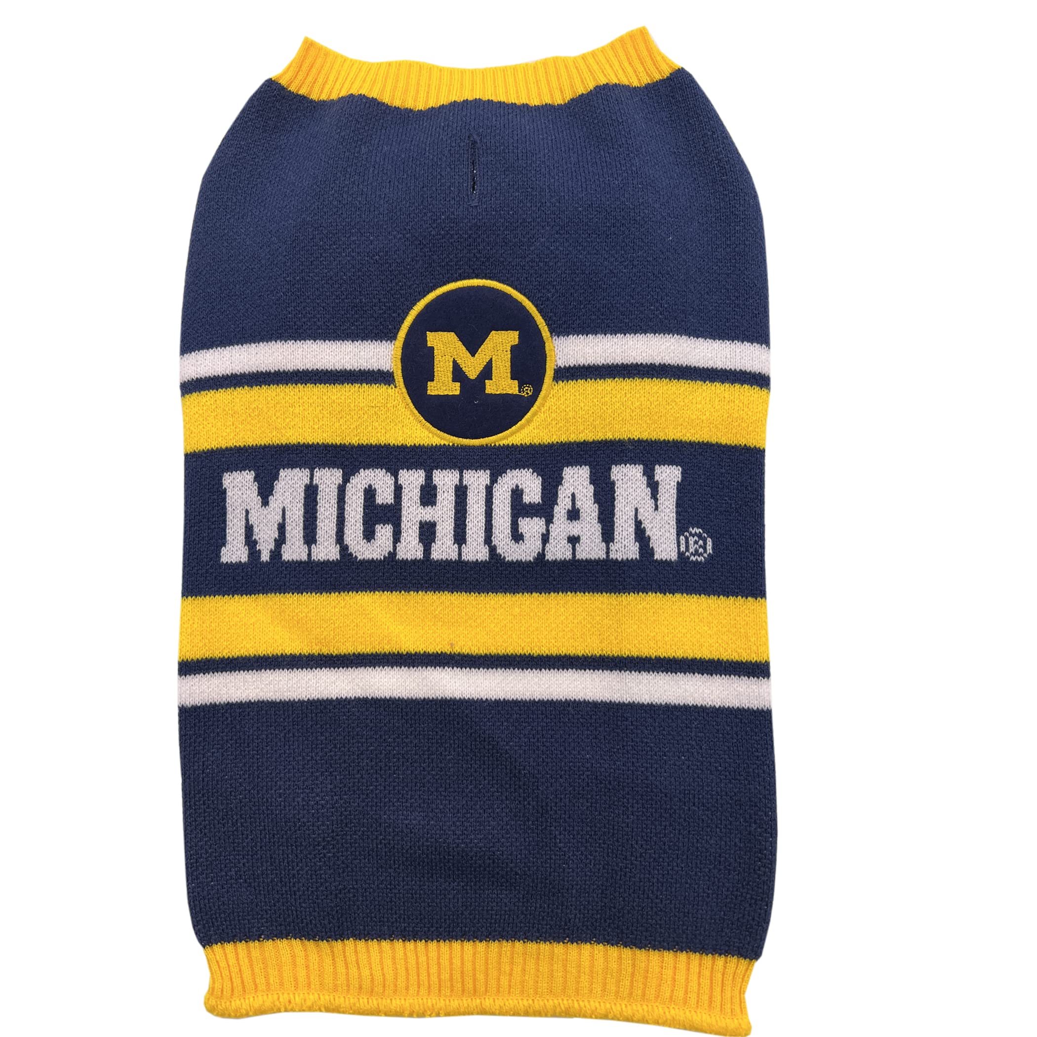 NCAA Michigan Wolverines Dog Sweater, Size Medium. Warm and Cozy Knit Pet Sweater with NCAA Team Logo, Best Puppy Sweater for La