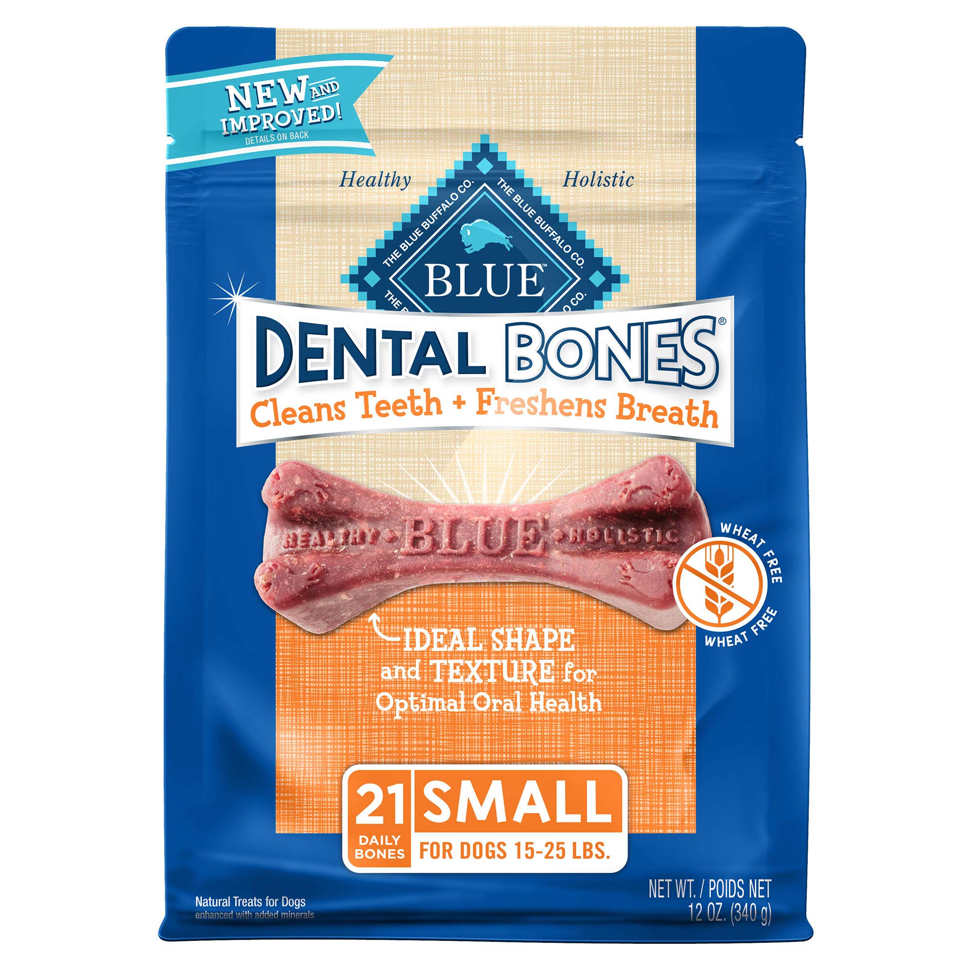 Blue Buffalo Dental Bones Small Natural Dental Chew Dog Treats, (15-25 lbs) 12-oz Bag