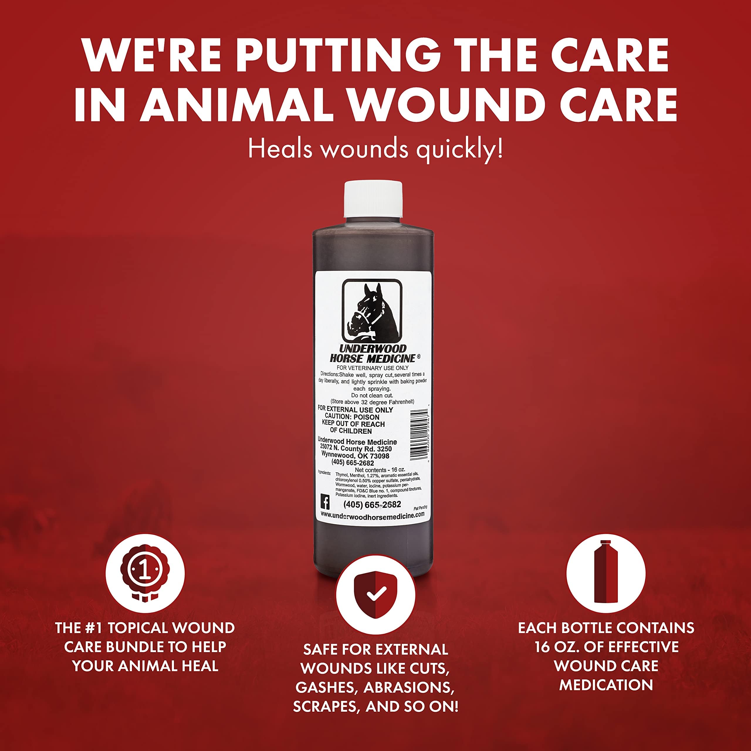 Underwood Topical Horse Care Wound Spray - 16oz Refill Horse Wound Care Horse Essentials for Quick Healing of Cuts - Horse First
