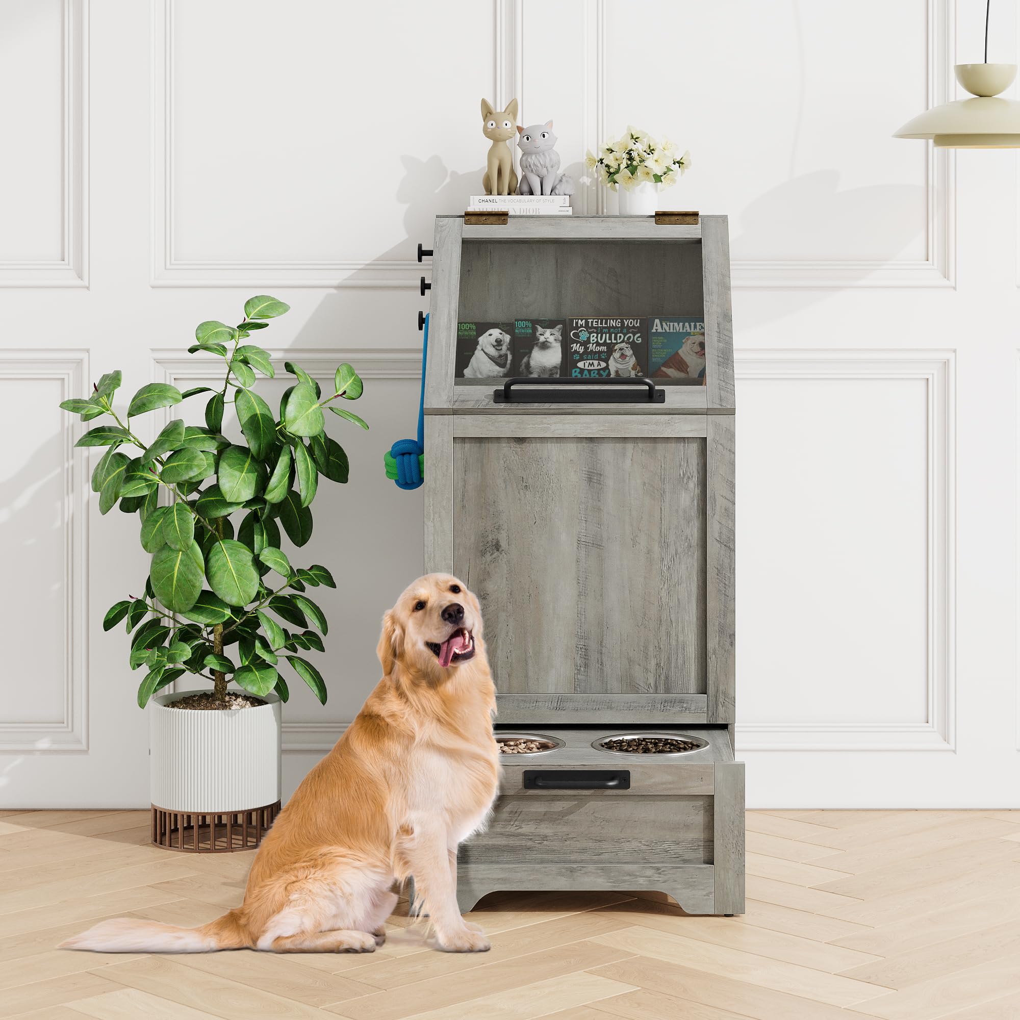 STMHOM Dog Feeding Station with 2 Elevated Dog Bowls, Pet Feeding Station,Flip Top Pet Food Cabinet,Pet Food Container,Pet Toy S