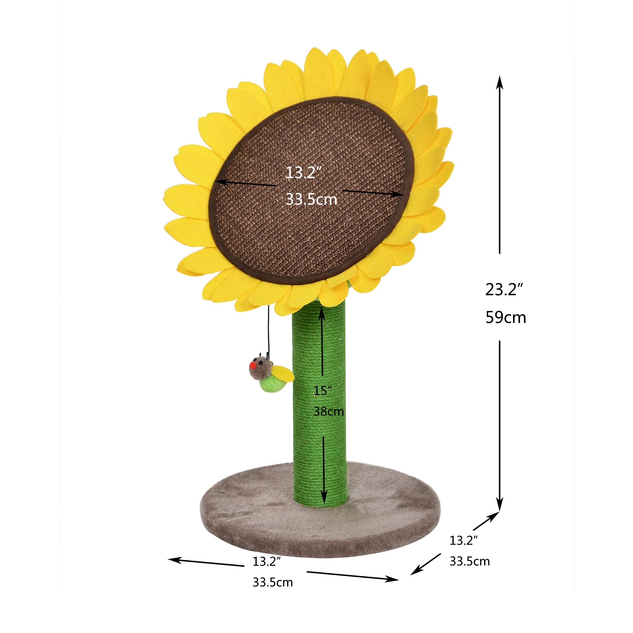 Catry 24' Sunflower Cat Scratching Post, Sunflower Small Cat Bed, 2 In 1 Natural Jute Scratching Pad And Bed With Cat Teaser Bee Toy