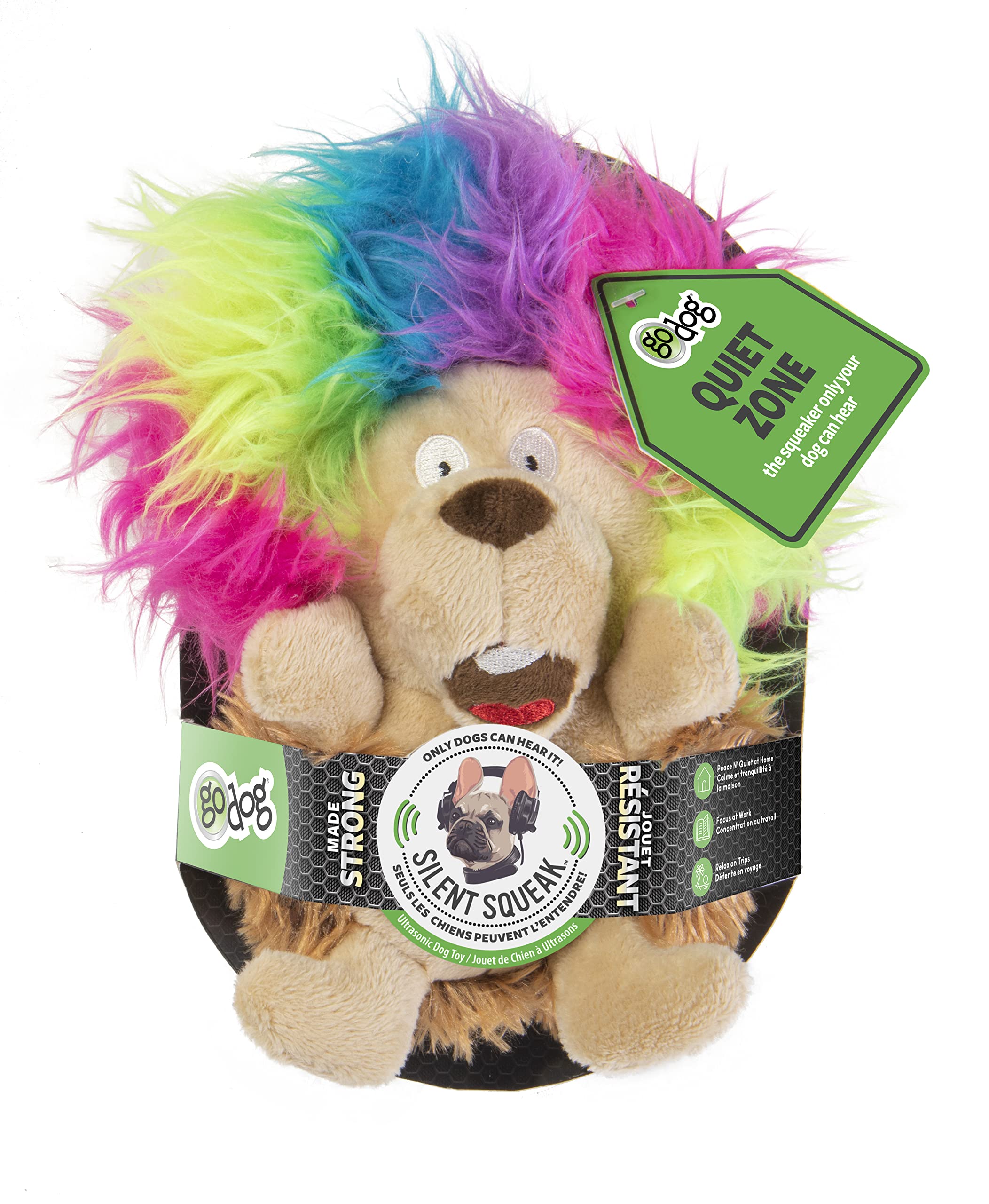 Godog Crazy Hairs Hedgehog Silent Squeak Plush Dog Toy, Chew Guard Technology - Brown, Small