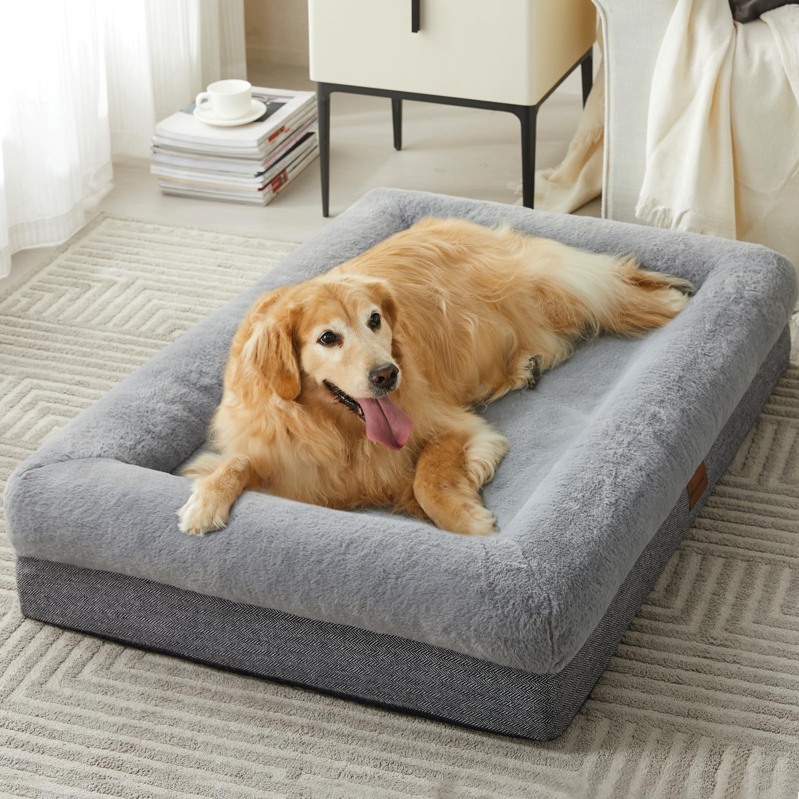 Bfpethome Orthopedic Dog Beds For Extra Large Dogs, Washable Large Pet With Bolster, Orthopedic Large Dog Mats With Removable Co