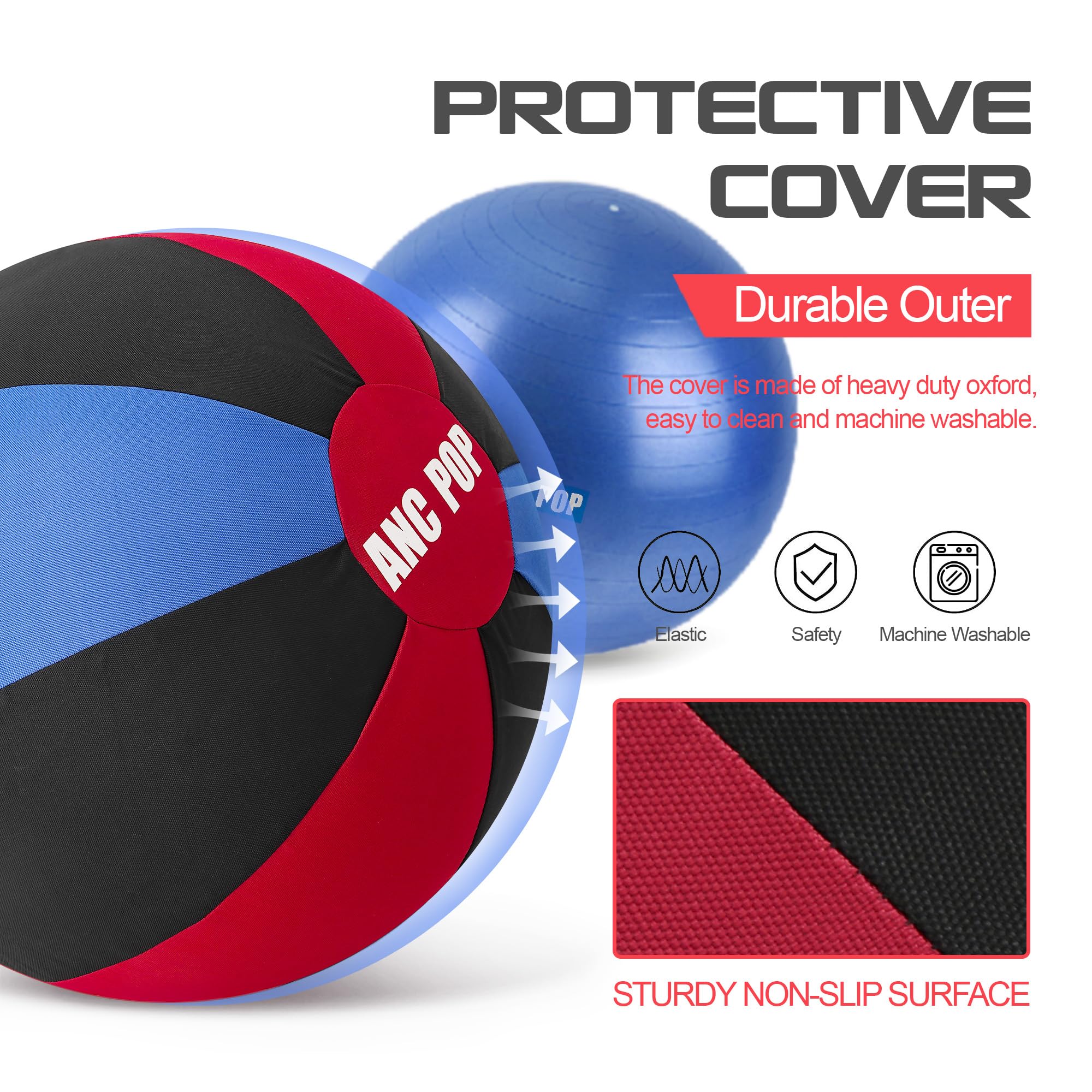 Anc Pop Herding Ball For Dogs Horse Ball& Cover 25'' For Horses Large With Hand Pump For Play, Red And Blue And Black