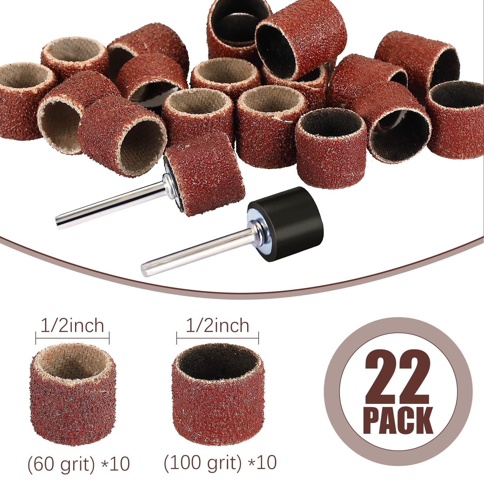 22 Pet Nail Grinder Replacement Kit With Grit Sanding Bands Pet Nail Smoother Dog Claw Care Black Grinding Drums Dog Nail Grinder Replacement Dog Claw Grooming Supplies (1/2 Inch 60 Grit And 100 Grit)