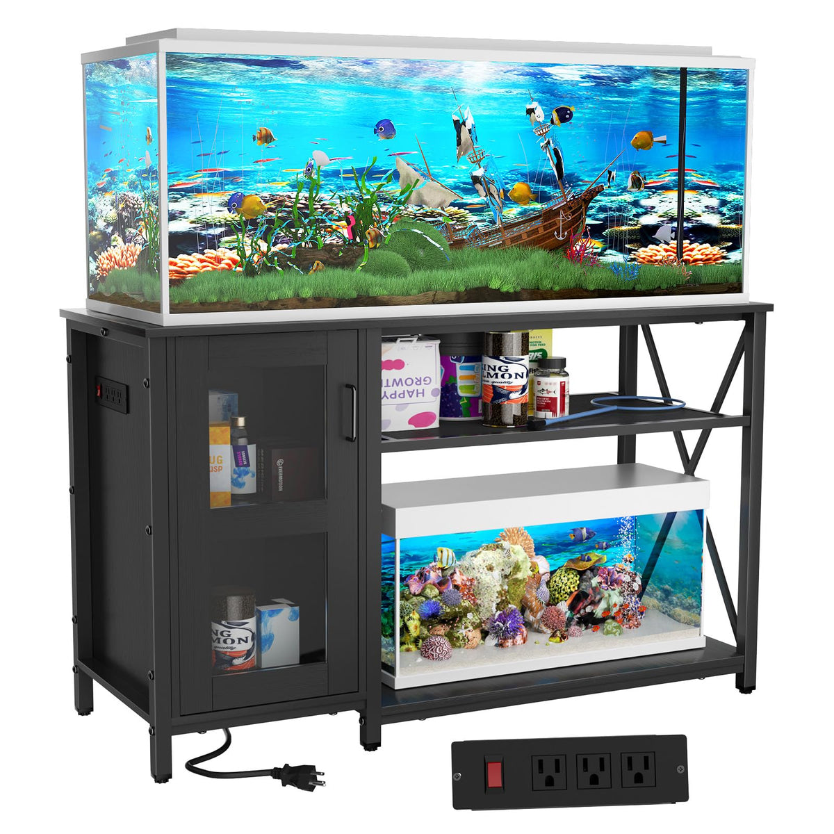 Beuruku 55-75 Gallon Fish Tank Stand , Aquarium Stand With Cabinet & Power Outlets For Fish Tank Accessories Storage, Heavy Duty
