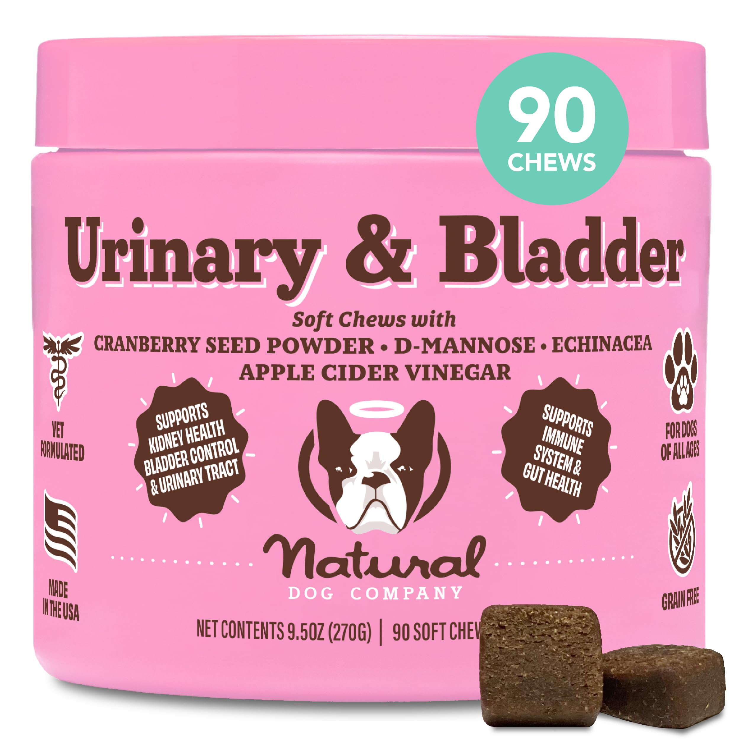 Natural Dog Company Cranberry Supplement for Dogs - Urinary & Bladder Support for Dogs - D-Mannose for Dogs Promotes Bladder Hea