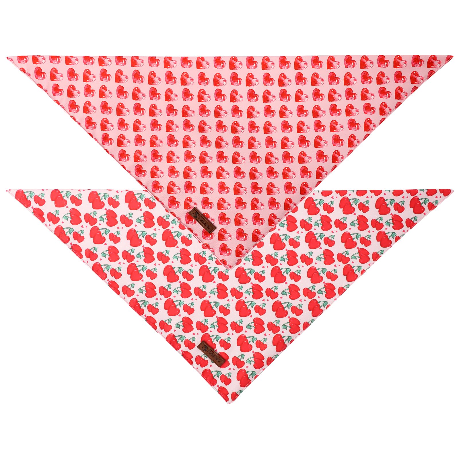 Dogwong Valentine'S Dog Bandanas 2 Pack, Pink Triangle Reversible Love Heart Pet Scarf Durable Girl Boy Holiday Bandana For Smal