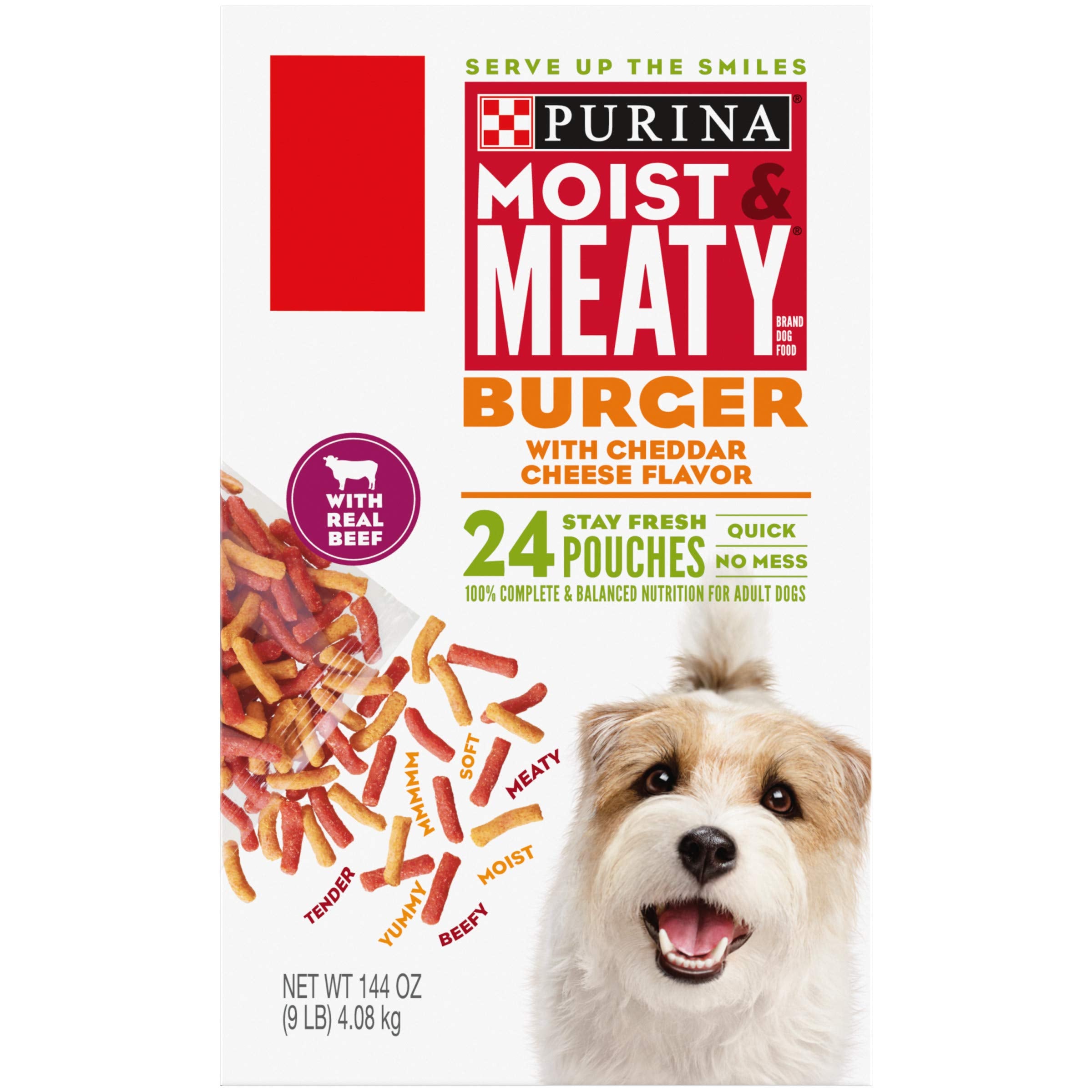 Purina Moist & Meaty Dry Dog Food, Burger with Cheddar Cheese Flavor - 24 ct. Pouch