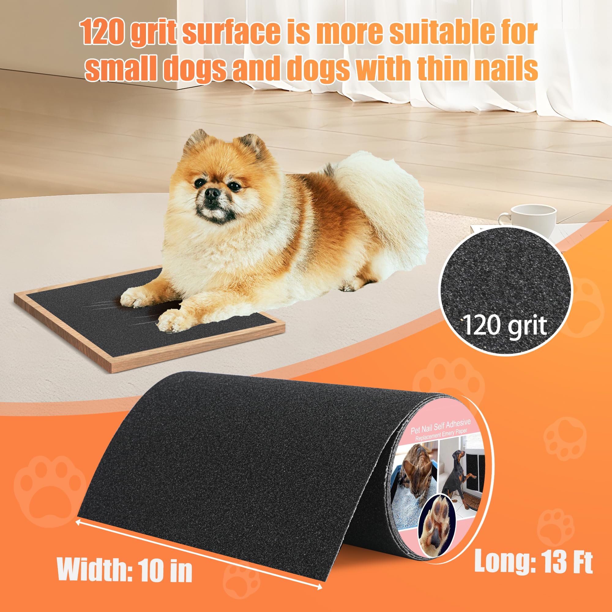 120 Grit Pet Nail Self Adhesive Replacement Emery Paper - Suitable for Small and Dogs with Long Quicks - Scratch Alternatives to