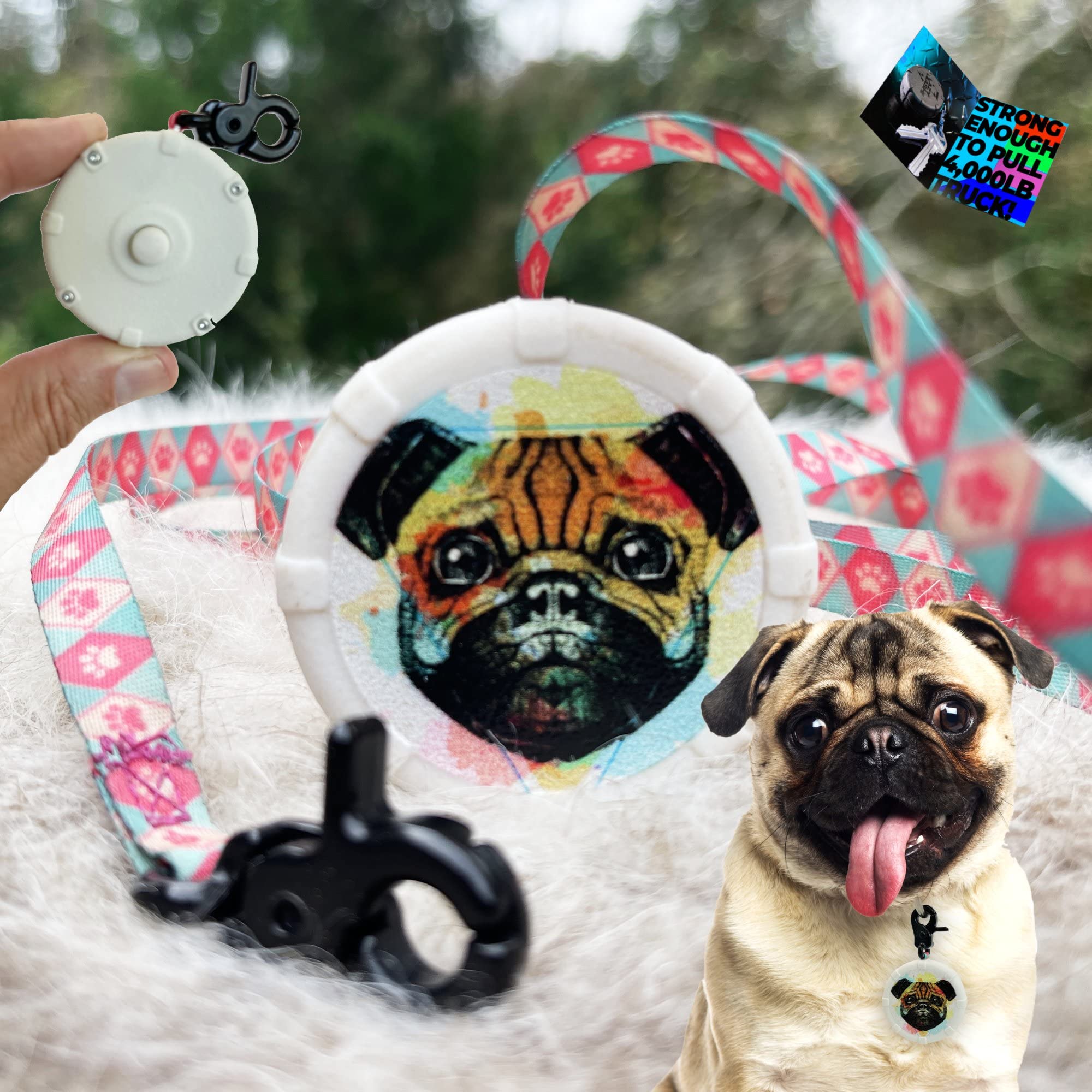 Pug Life 40'' Wearable Mini Adjustable Dog Leash With Free Bonus - Powerful Lightweight Retractable Keychain Clip For Hiking, Tr