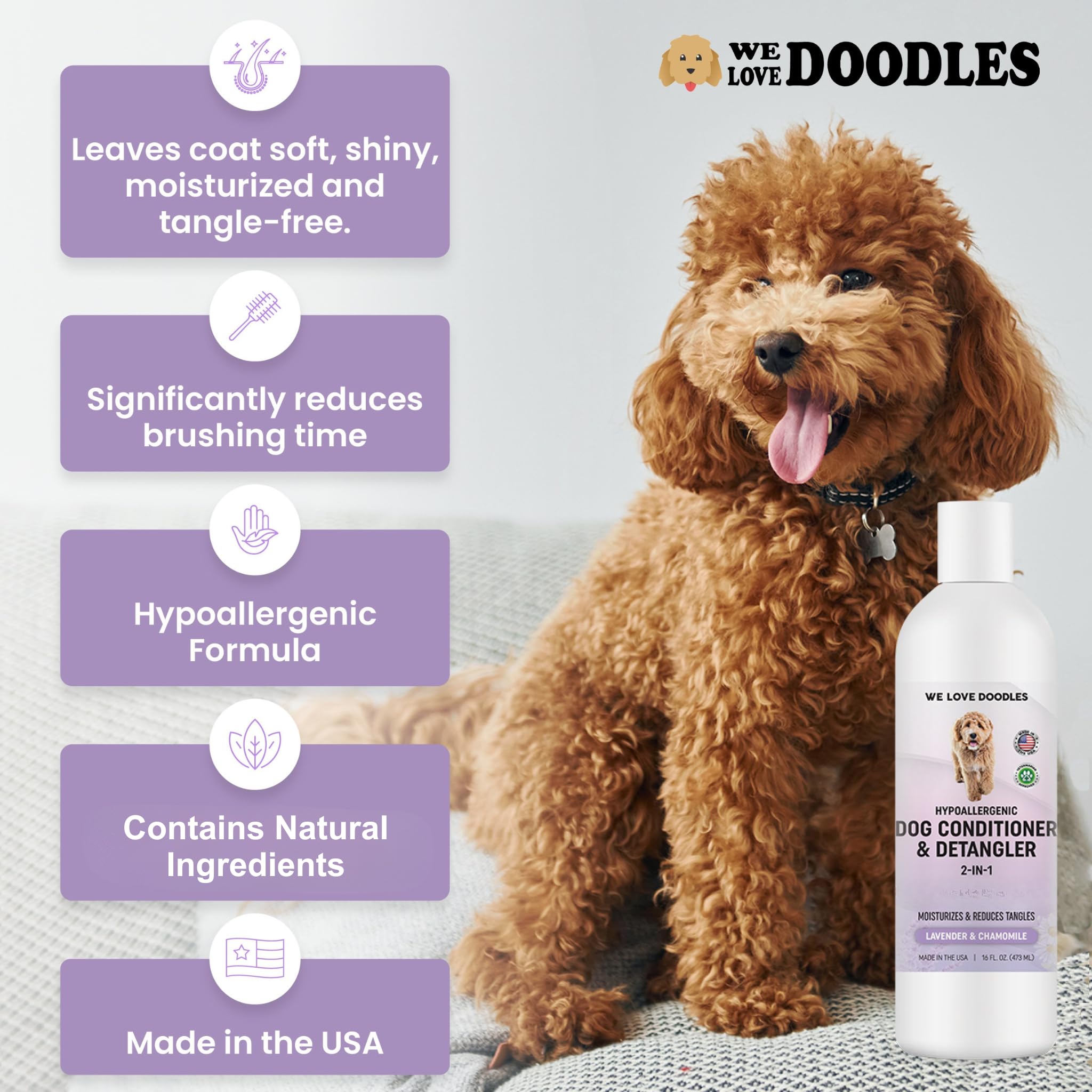 Dog Conditioner & Detangler, 2-in-1 Conditioner for Allergies & Itching, Made in USA, Lotion Treatment for Dogs, Perfect for Poo
